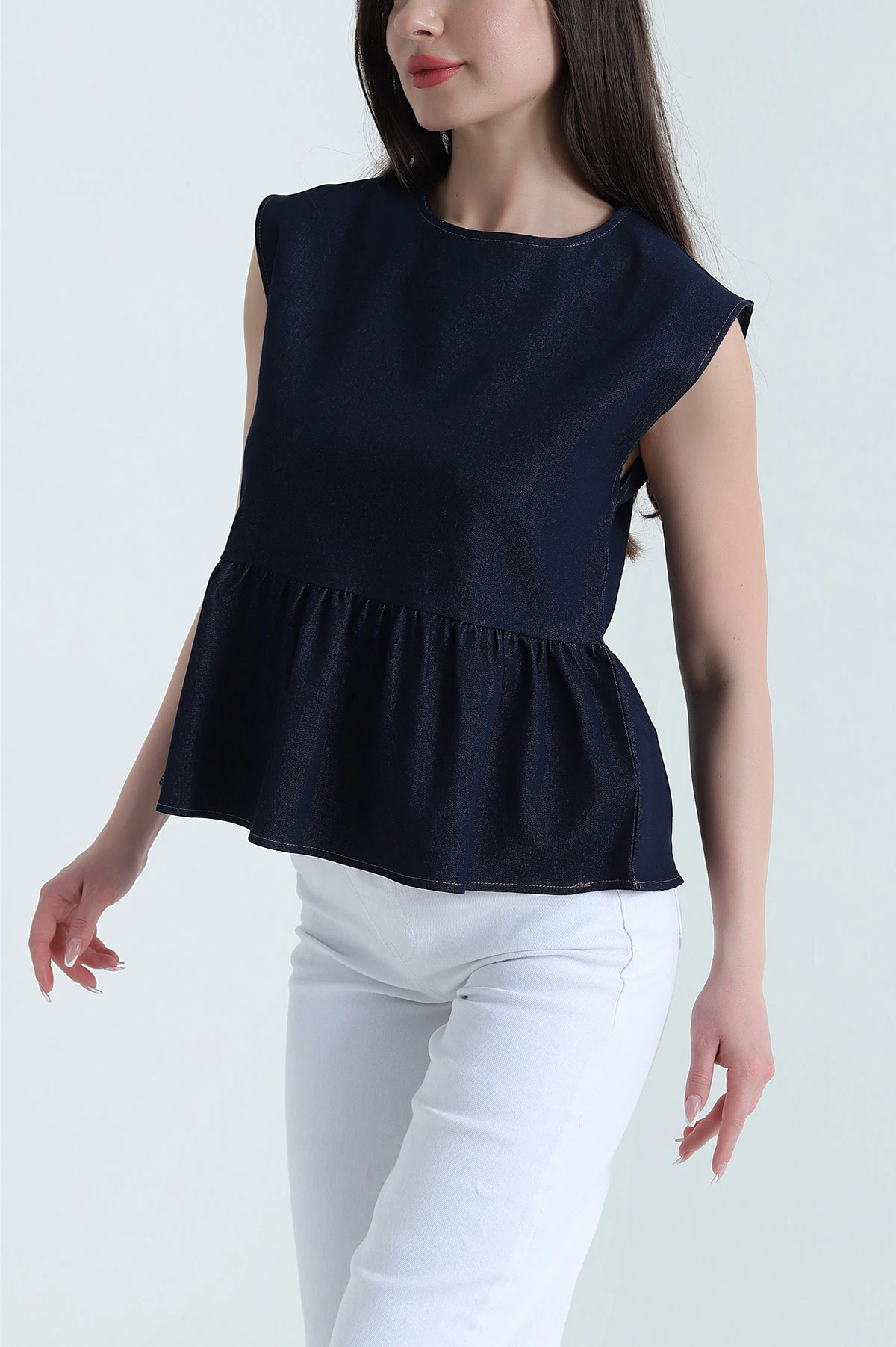 Lacivert Kolsuz Tensel Kot Kadın Bluz 454959