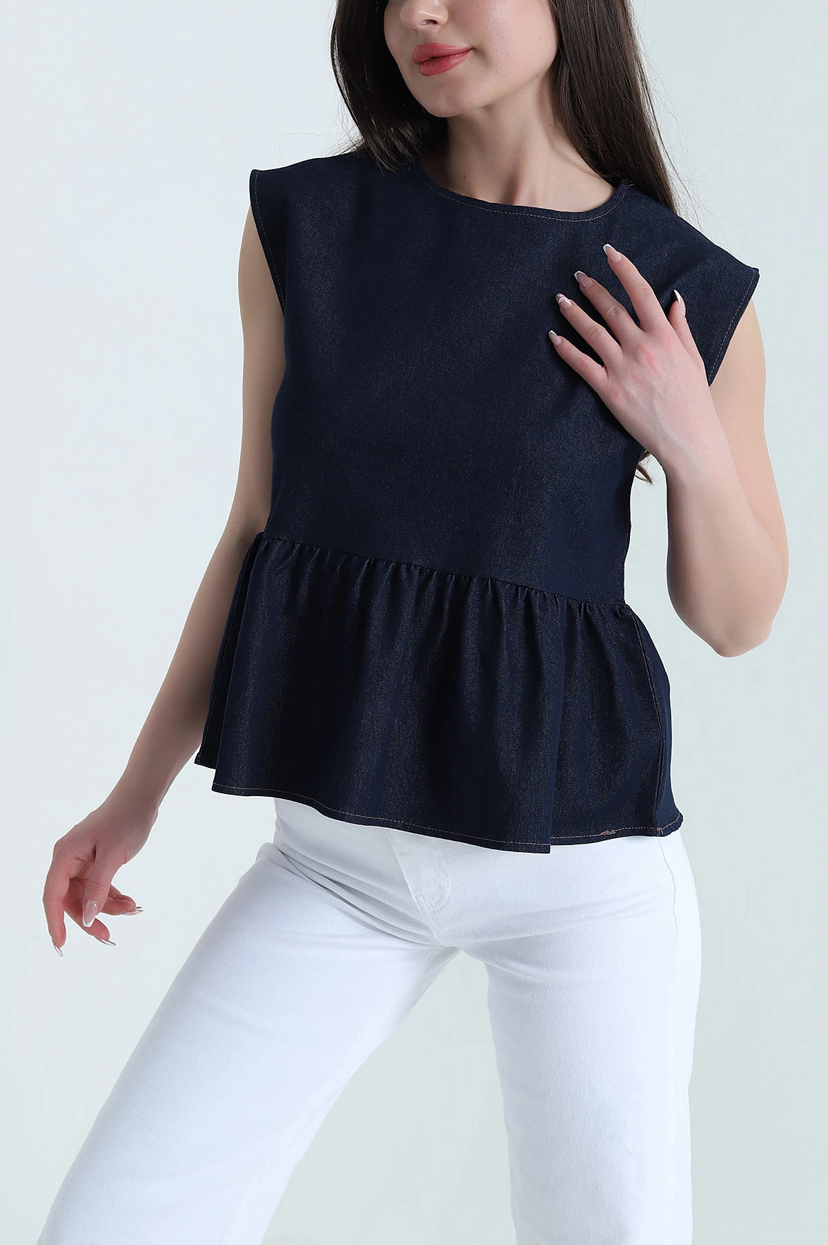 Lacivert Kolsuz Tensel Kot Kadın Bluz 454959