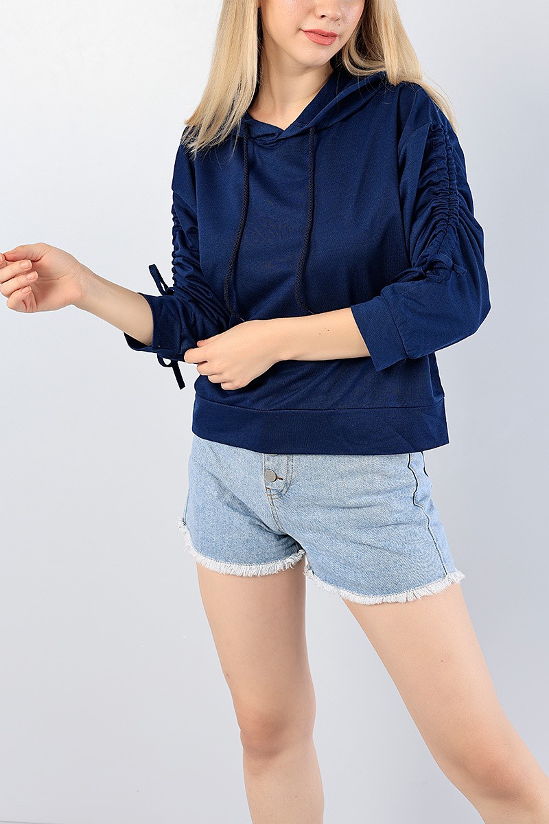 Lacivert Kolu Büzgülü Bayan Sweat 78480