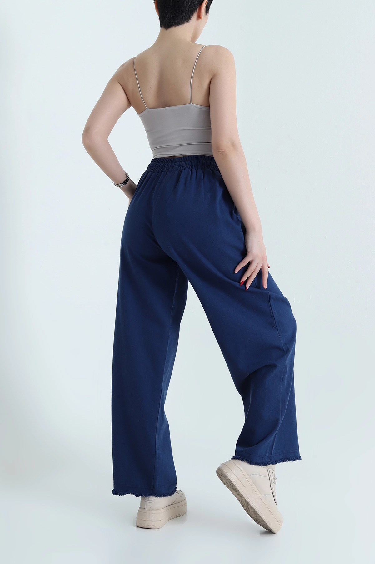 Lacivert Lazer Bol Paça Gabardin Kadın Pantolon 439163
