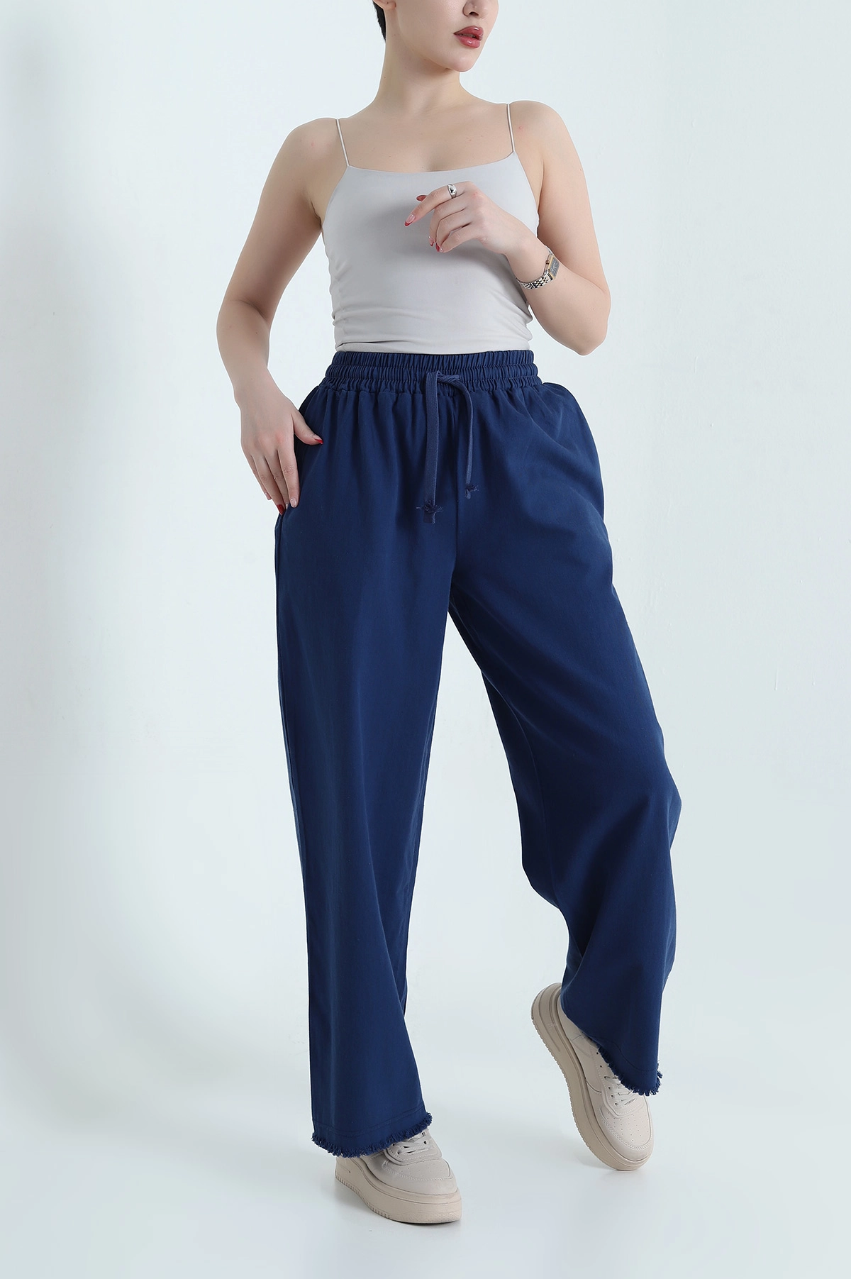 Lacivert Lazer Bol Paça Gabardin Kadın Pantolon 439163