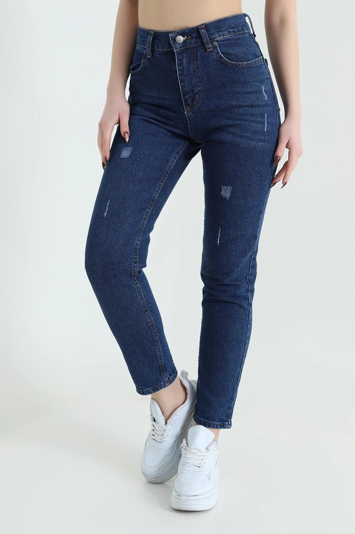 Lacivert Lazer Kesim Comfort Likralı Kadın Kot Pantolonu 432038
