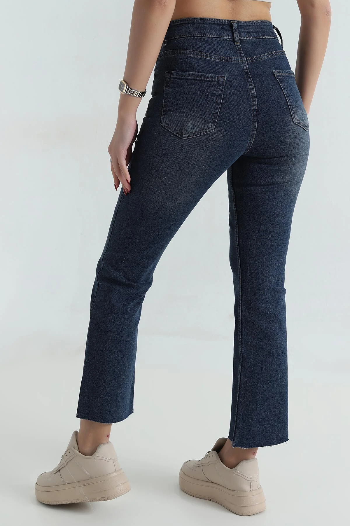 Lacivert Lazer Paça Likralı Kadın Kot Pantolon 409594