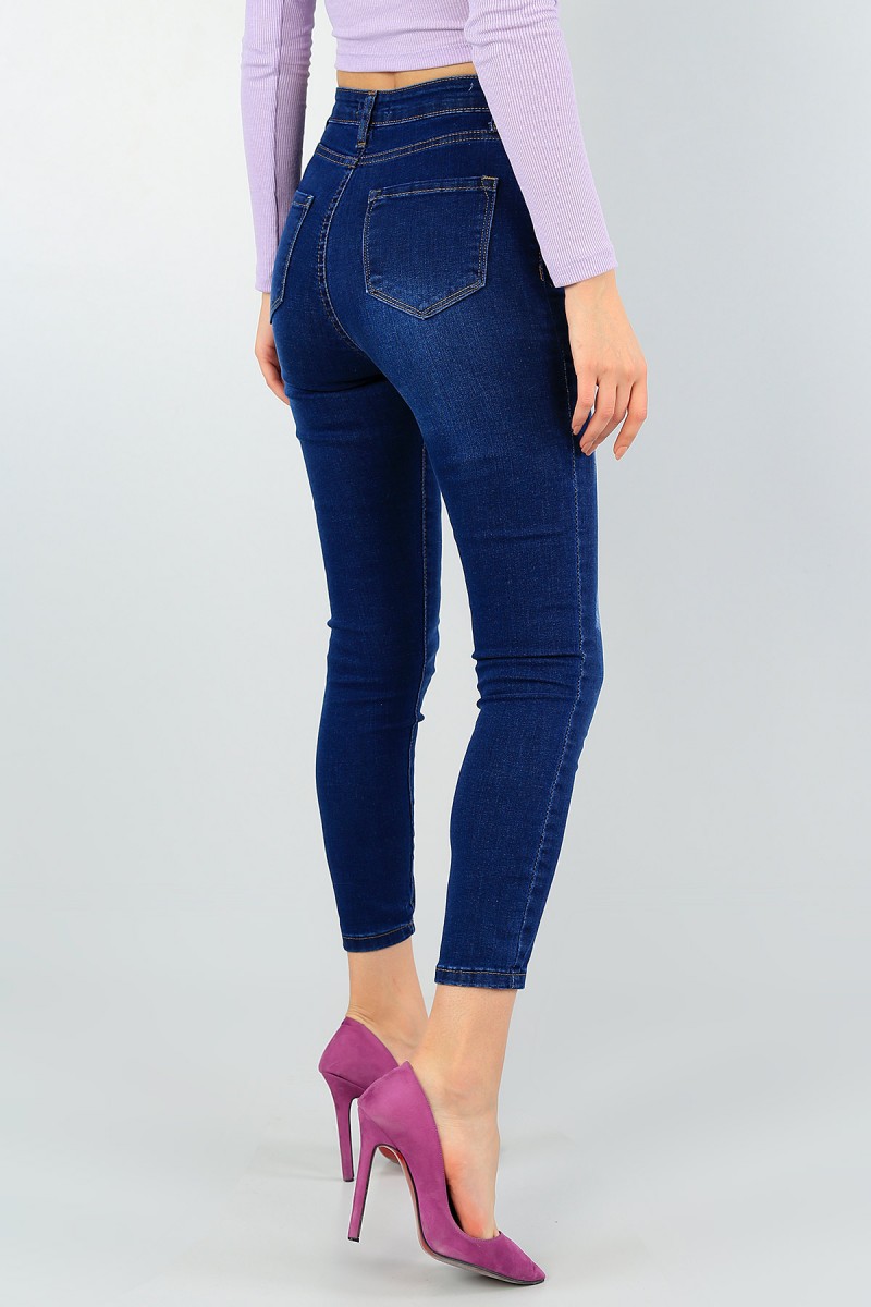Lacivert Likralı Bayan Kot Pantolon 57464