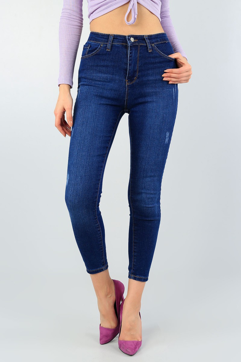 Lacivert Likralı Bayan Kot Pantolon 57464