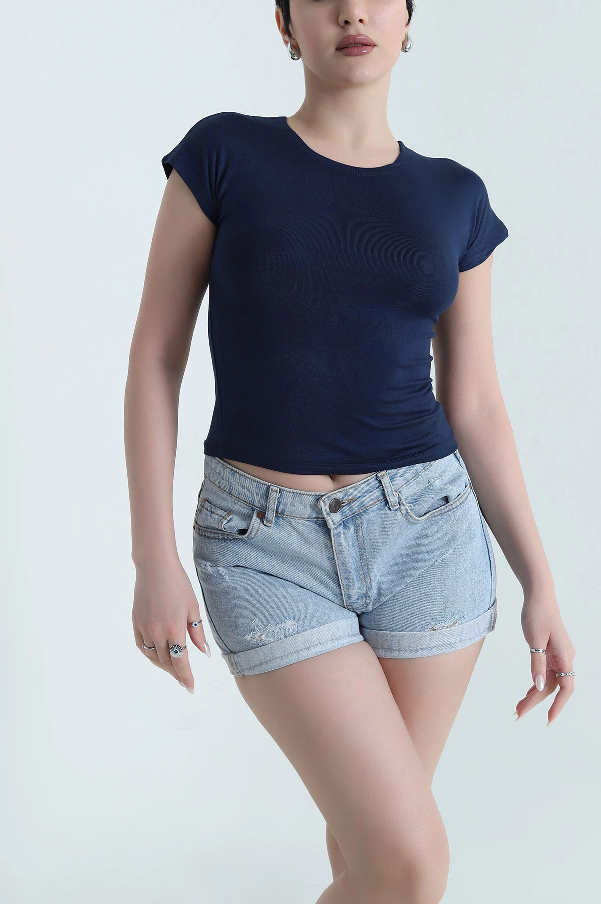 Lacivert Likralı Buzzy Kadın Bady Bluz 448529