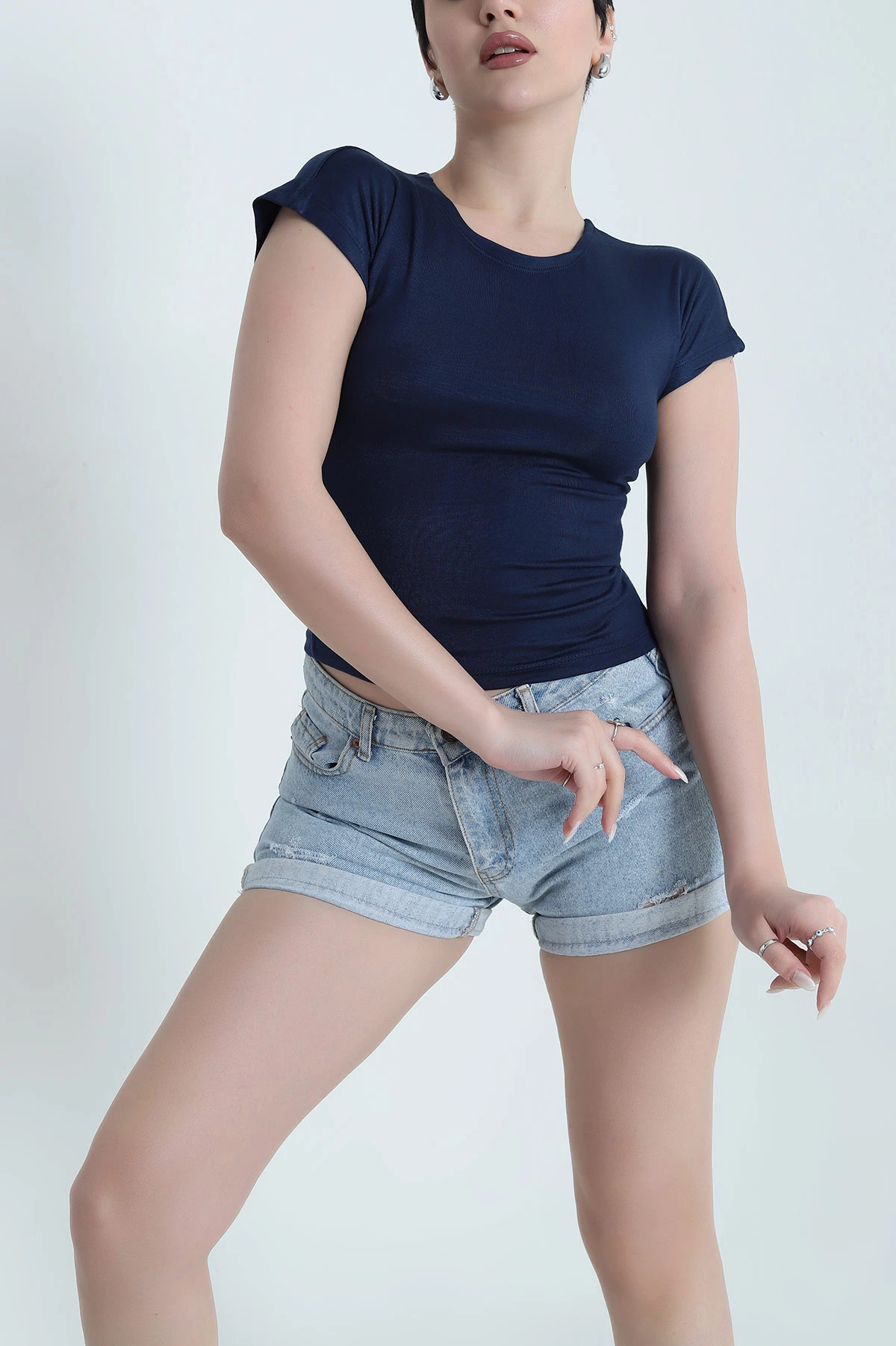 Lacivert Likralı Buzzy Kadın Bady Bluz 448529