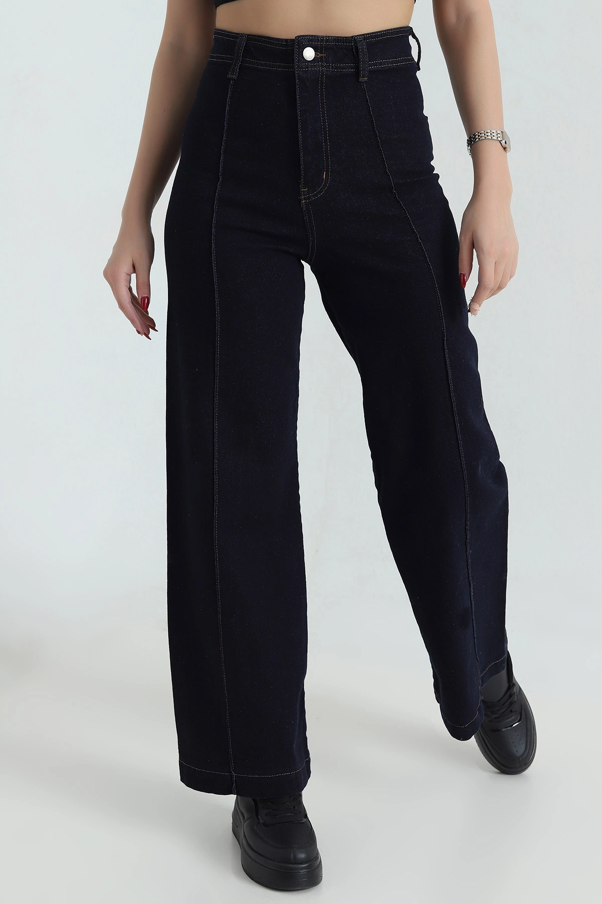 Lacivert Likralı Çimalı Baggy Kadın Kot Pantolon 418584