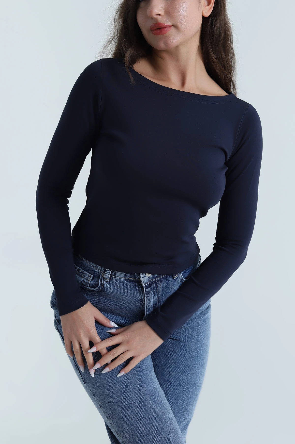 Lacivert Likralı İnterlok Kadın Bady 485487