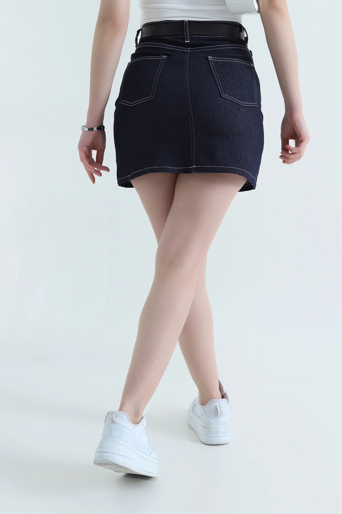 Lacivert Likralı Kadın İnce Denim Kot Etek 438167