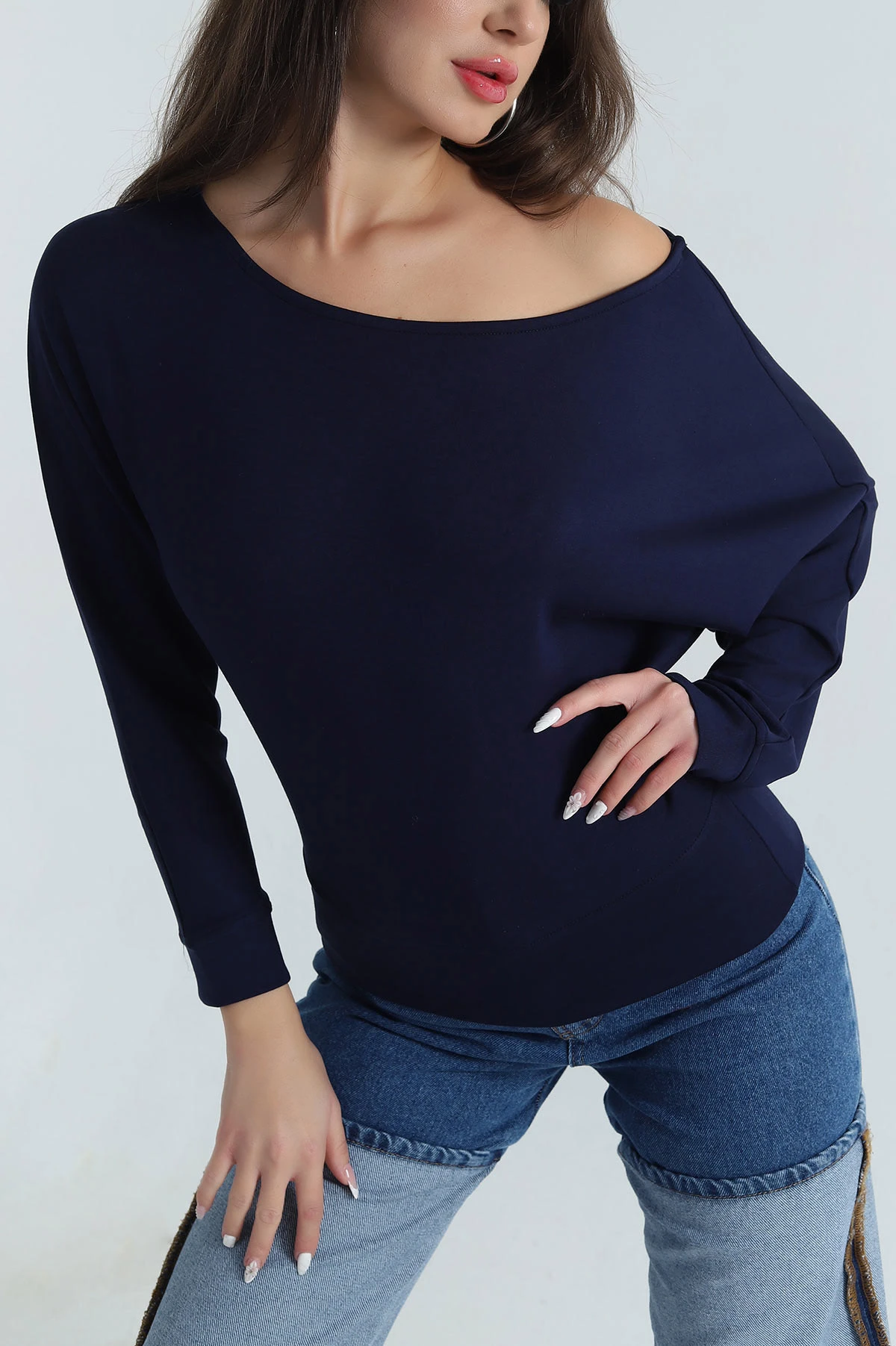 Lacivert Likralı Modal Kadın Bluz 398958