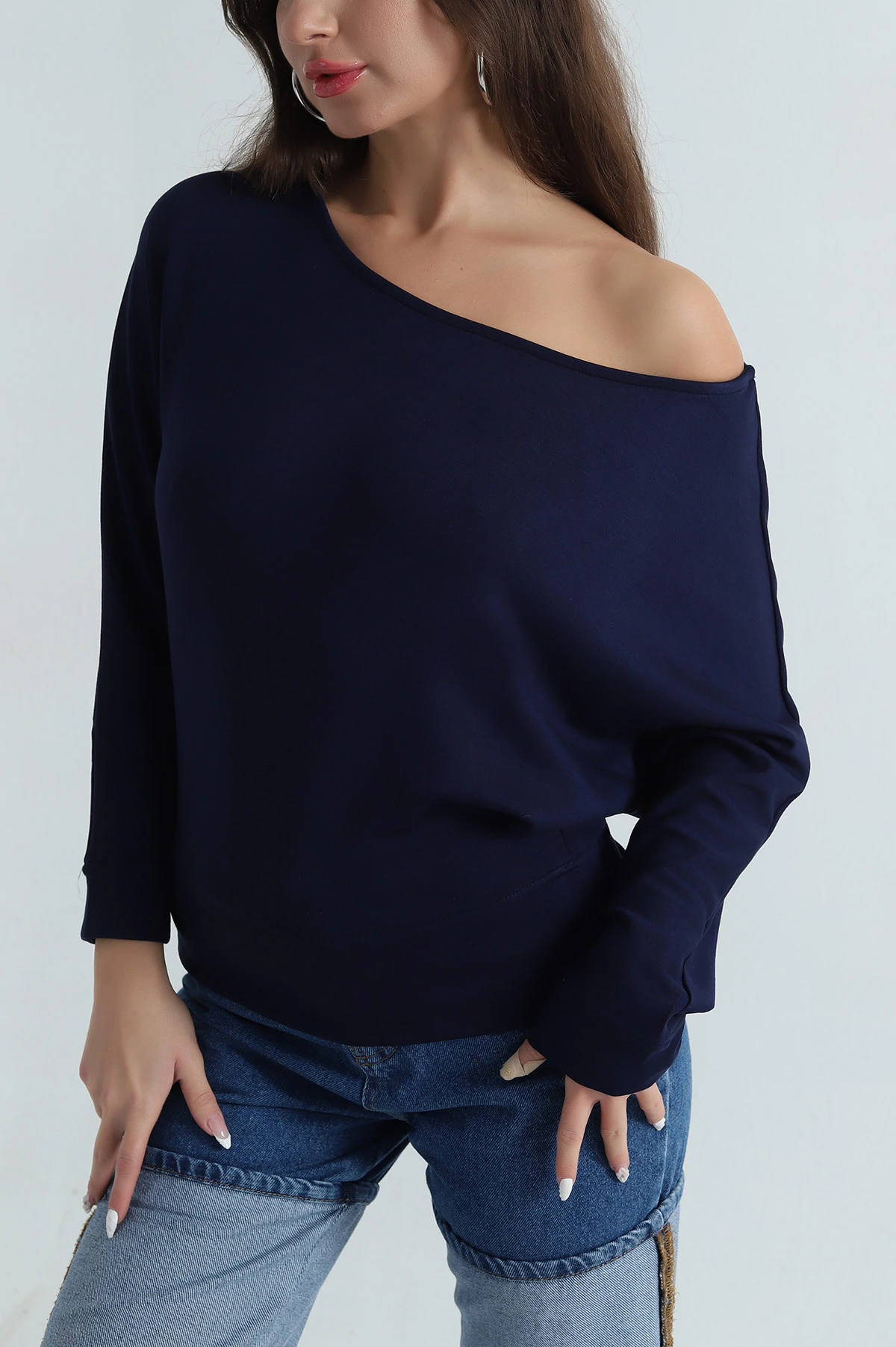 Lacivert Likralı Modal Kadın Bluz 398958