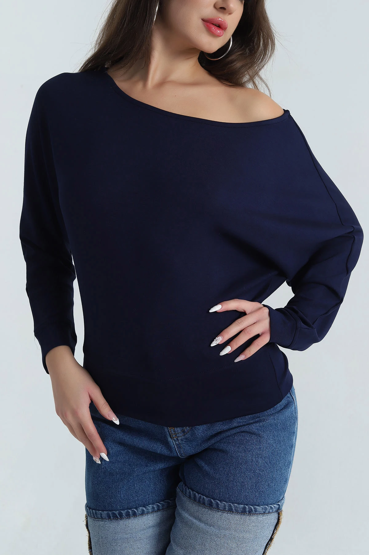 Lacivert Likralı Modal Kadın Bluz 398958