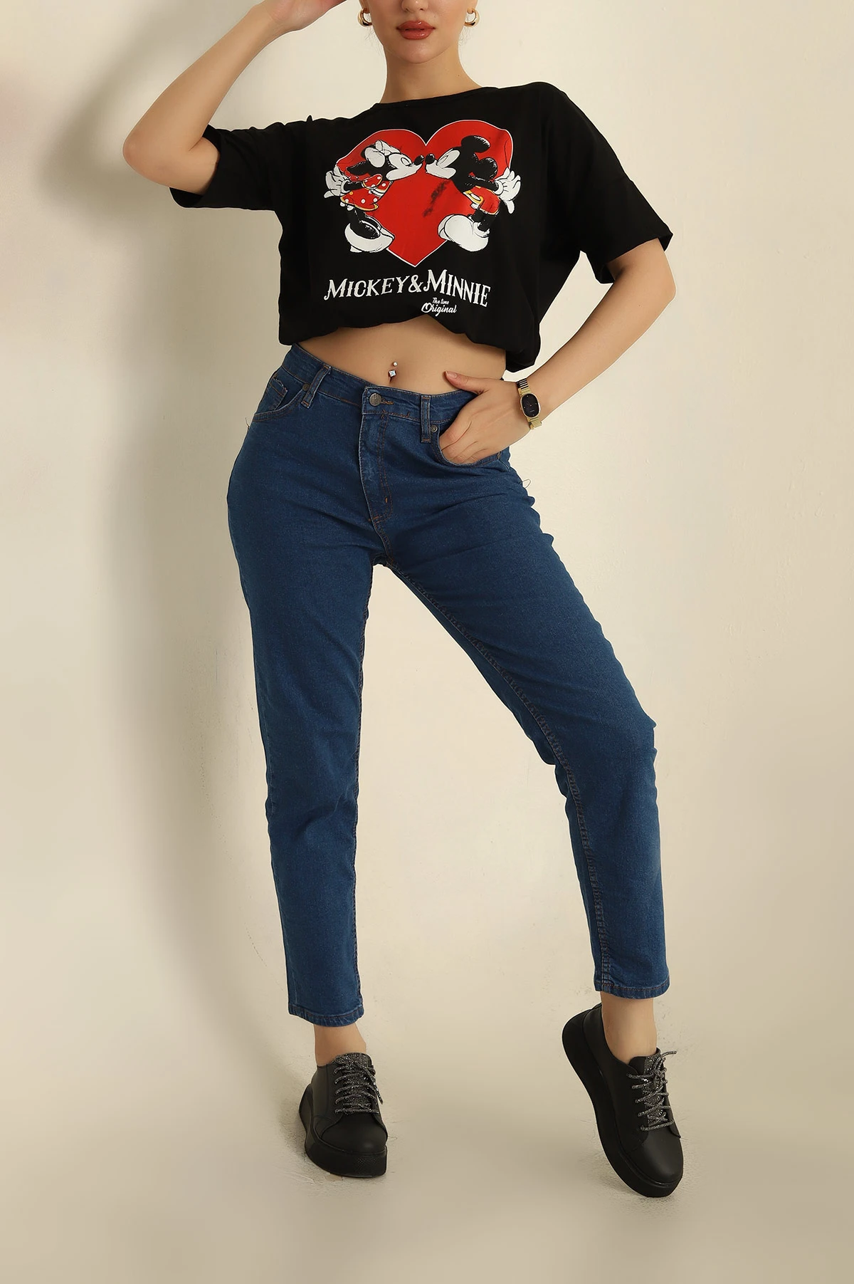 Lacivert Likralı Mom Bayan Kot Pantolon 273713
