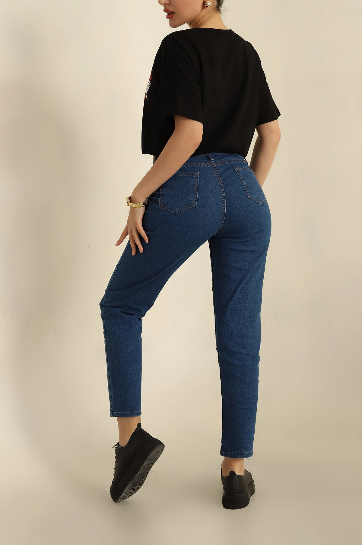 Lacivert Likralı Mom Bayan Kot Pantolon 273713