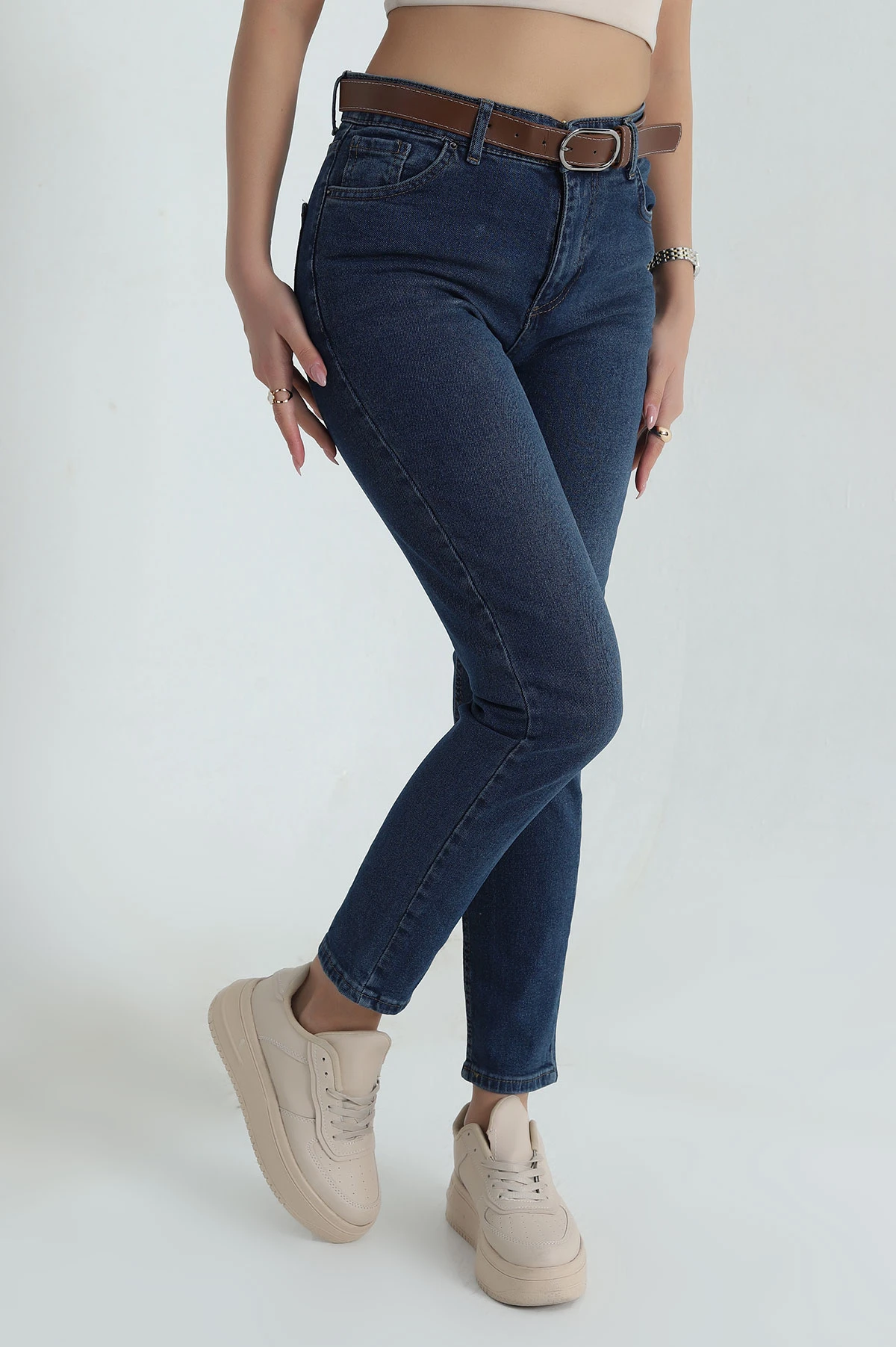 Lacivert Likralı Mom Kadın Kot Pantolon 404631