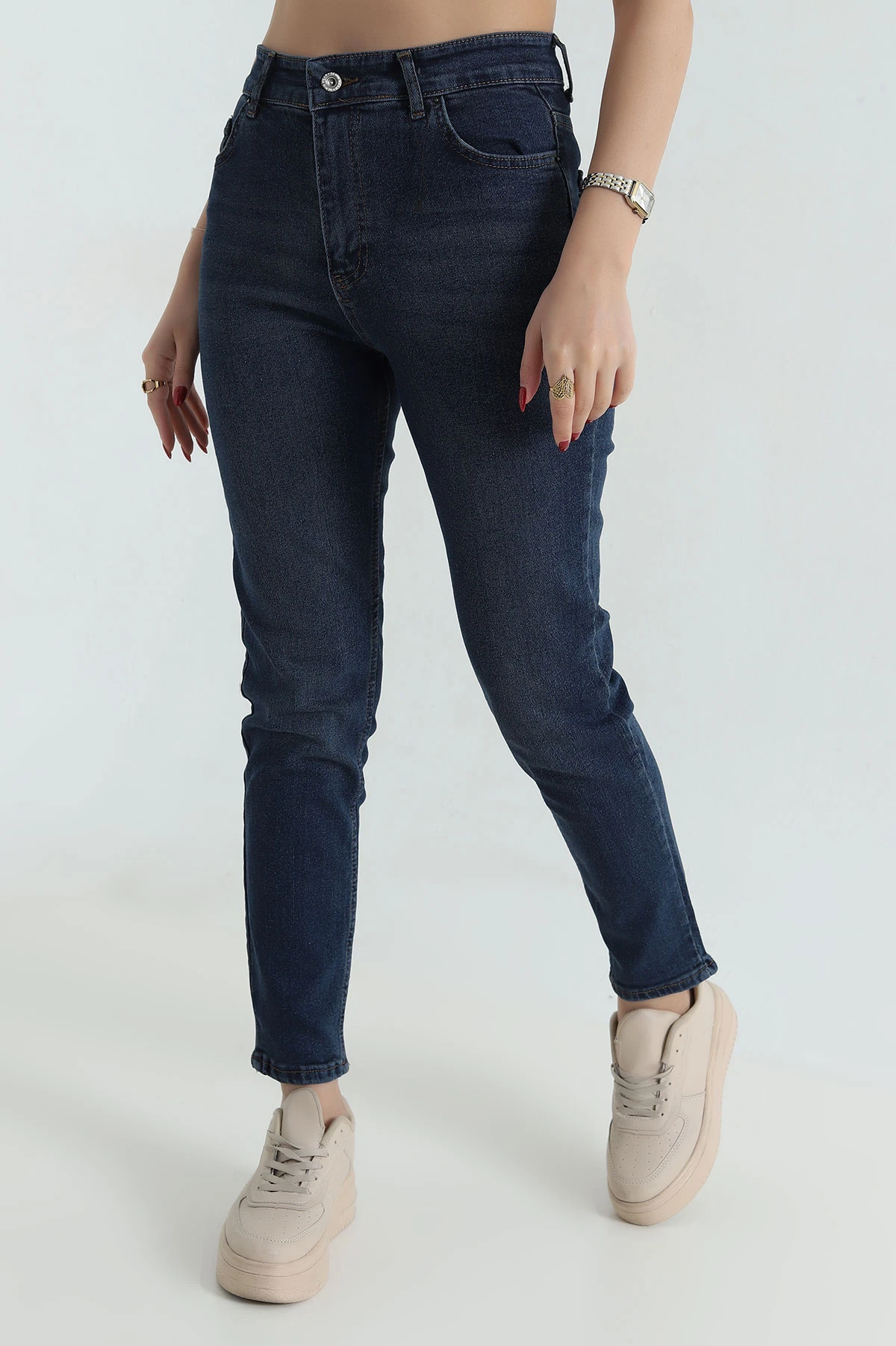 Lacivert Likralı Mom Kadın Kot Pantolon 416505