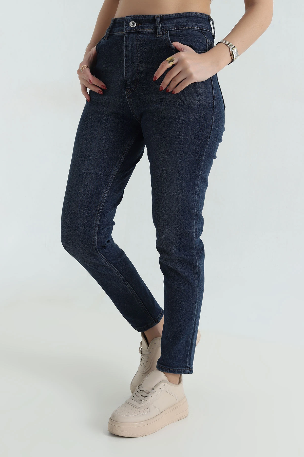 Lacivert Likralı Mom Kadın Kot Pantolon 416505