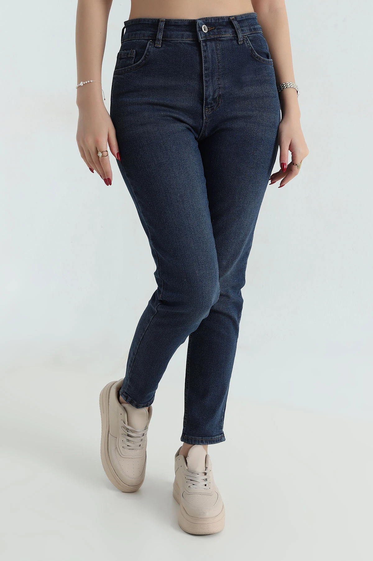 Lacivert Likralı Mom Kadın Kot Pantolon 416505