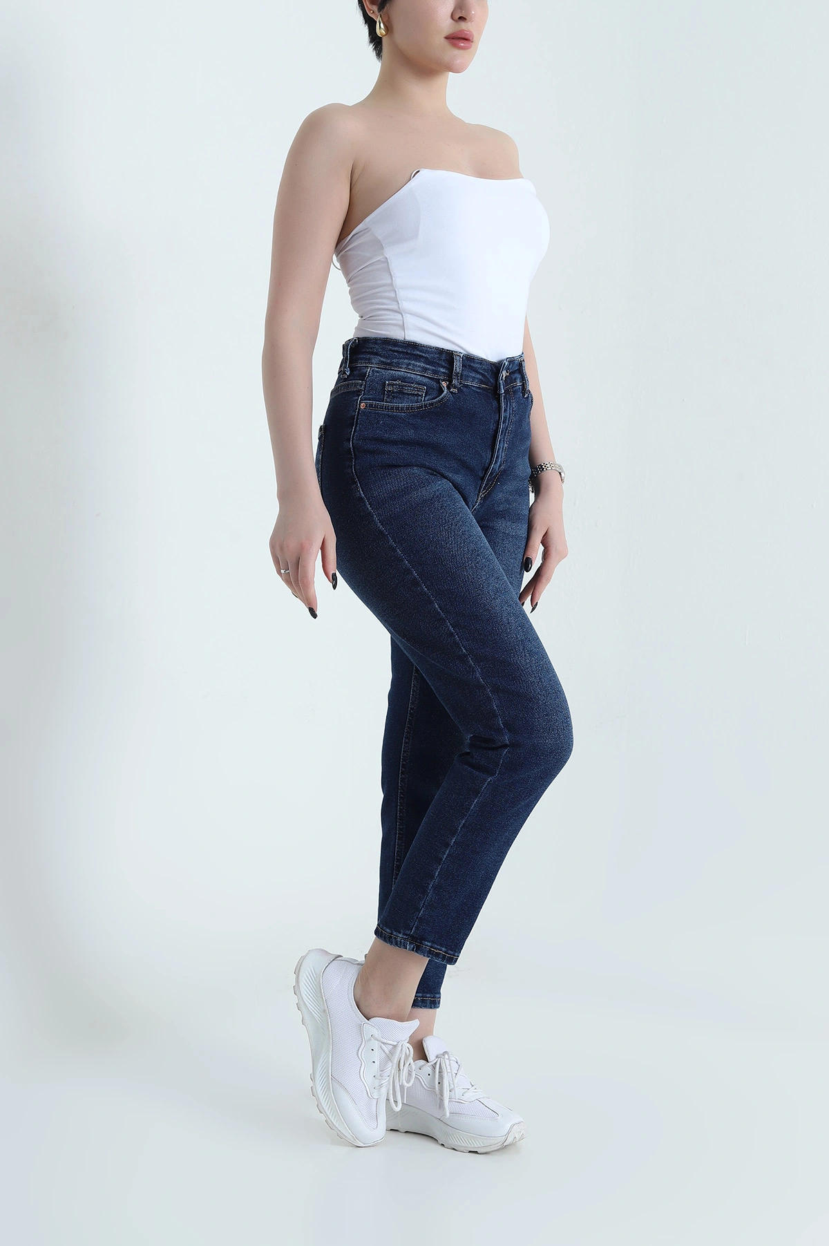 Lacivert Likralı Mom Kadın Kot Pantolon 453786