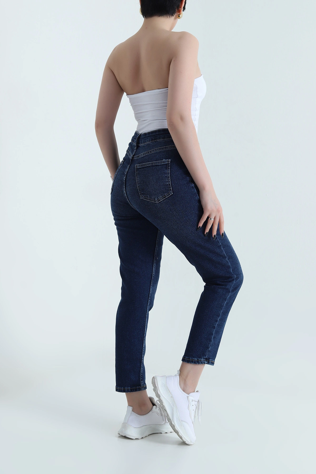 Lacivert Likralı Mom Kadın Kot Pantolon 453786