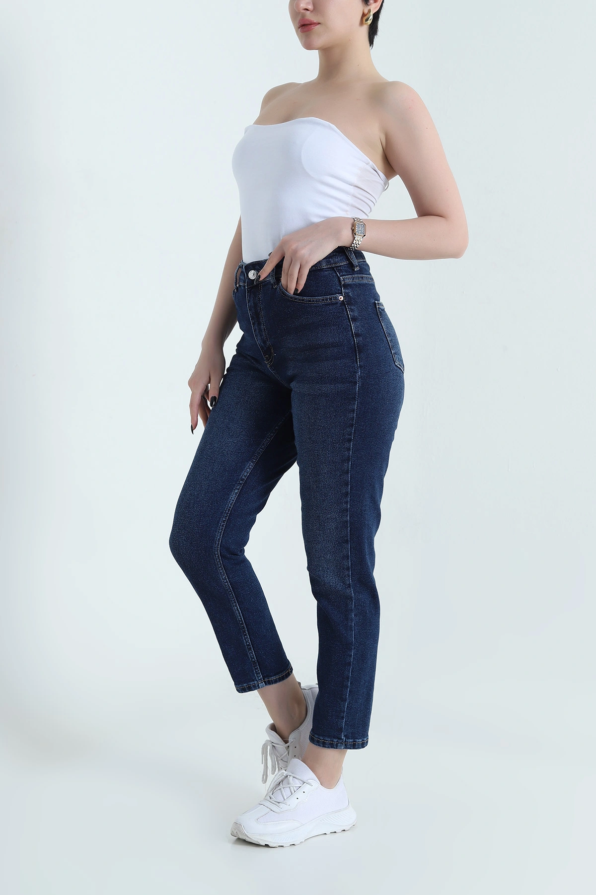 Lacivert Likralı Mom Kadın Kot Pantolon 453786