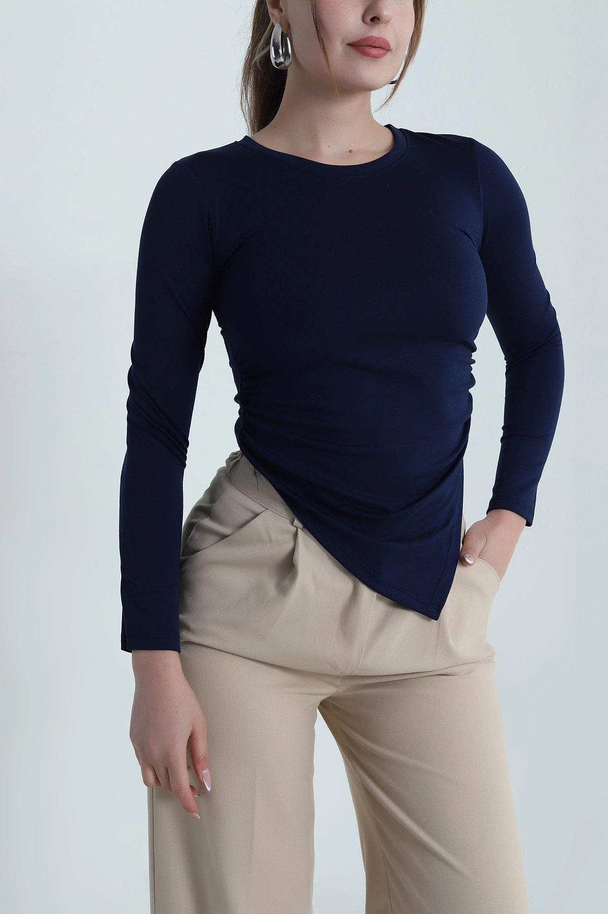 Lacivert Likralı Oysho Kadın Bluz 485706