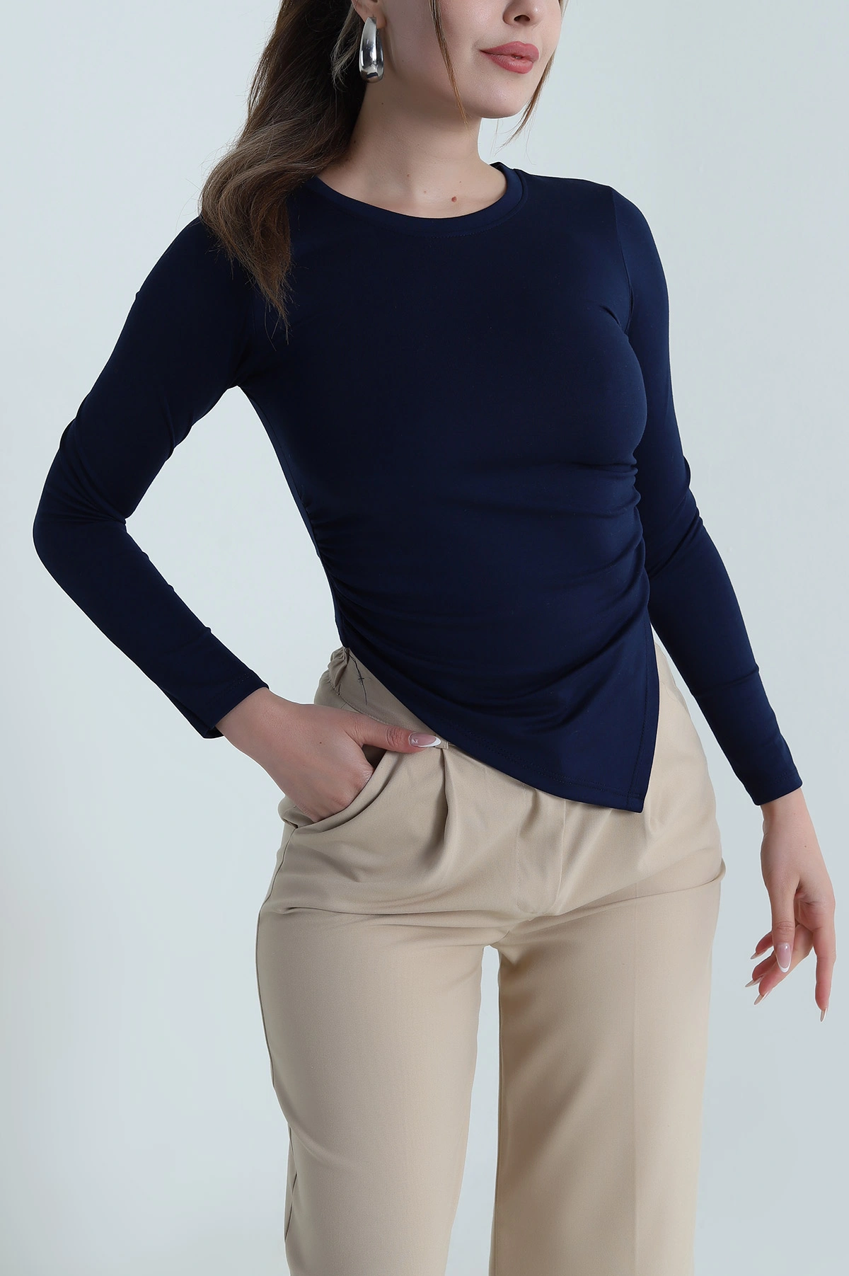 Lacivert Likralı Oysho Kadın Bluz 485706