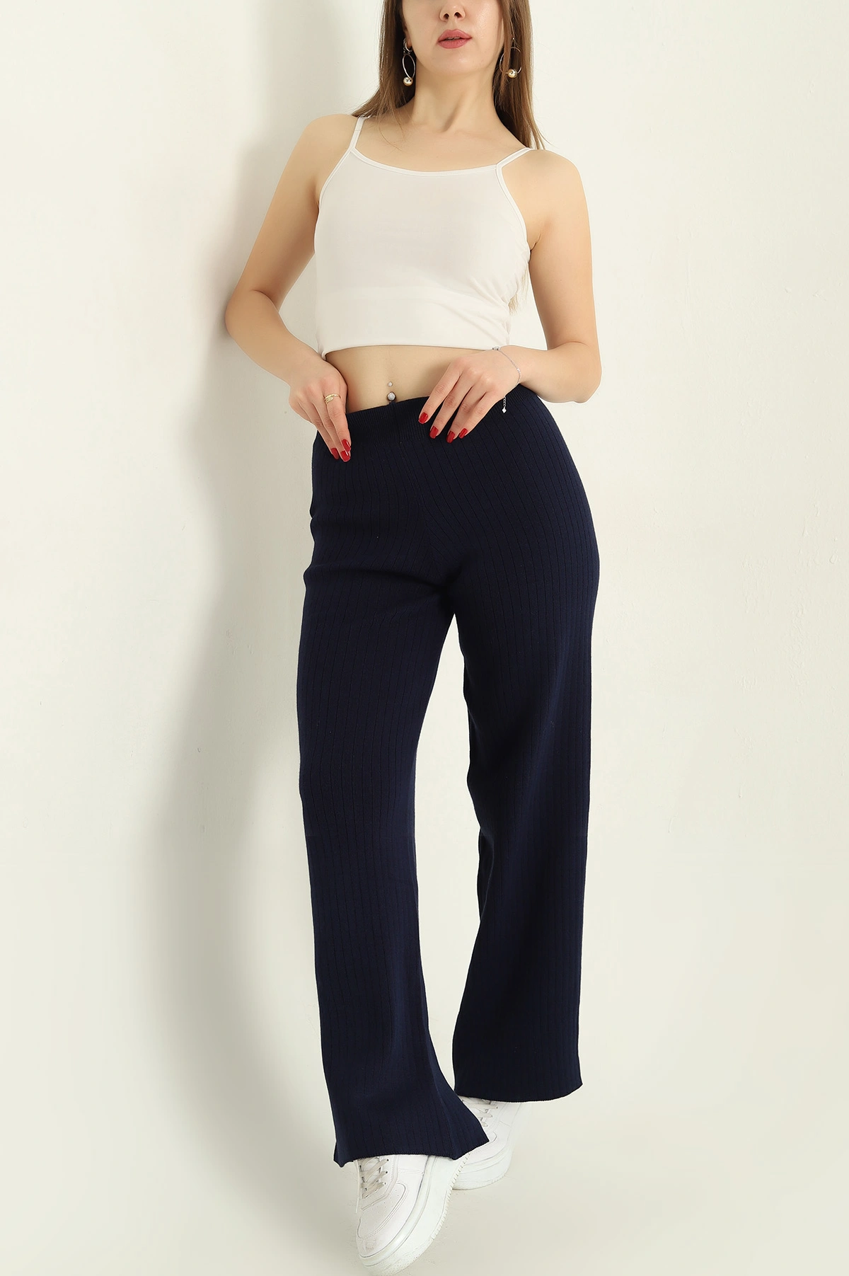 Lacivert Likralı Palazzo Bayan Triko Pantolon 332449