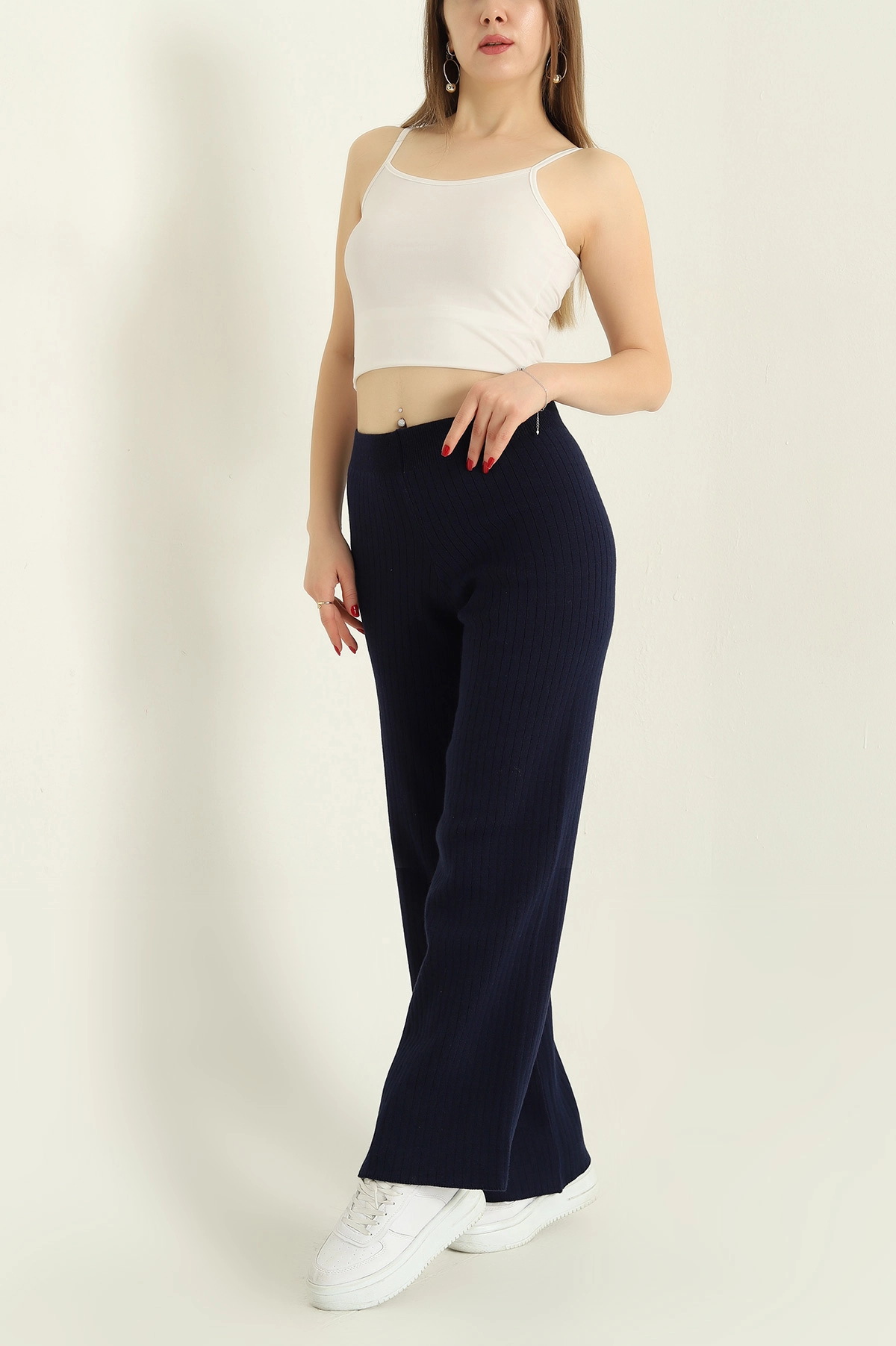 Lacivert Likralı Palazzo Bayan Triko Pantolon 332449