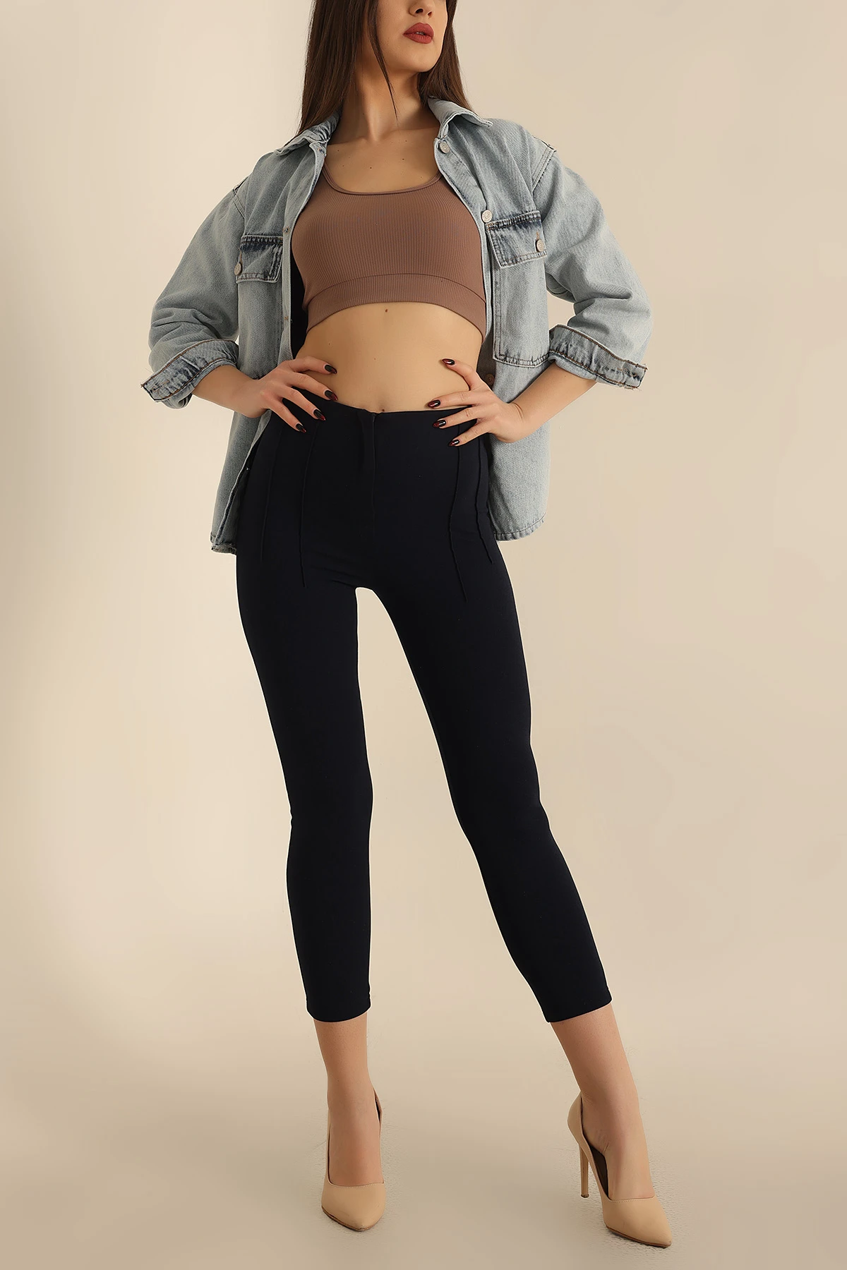 Lacivert Likralı Tayt Pantolon 241809