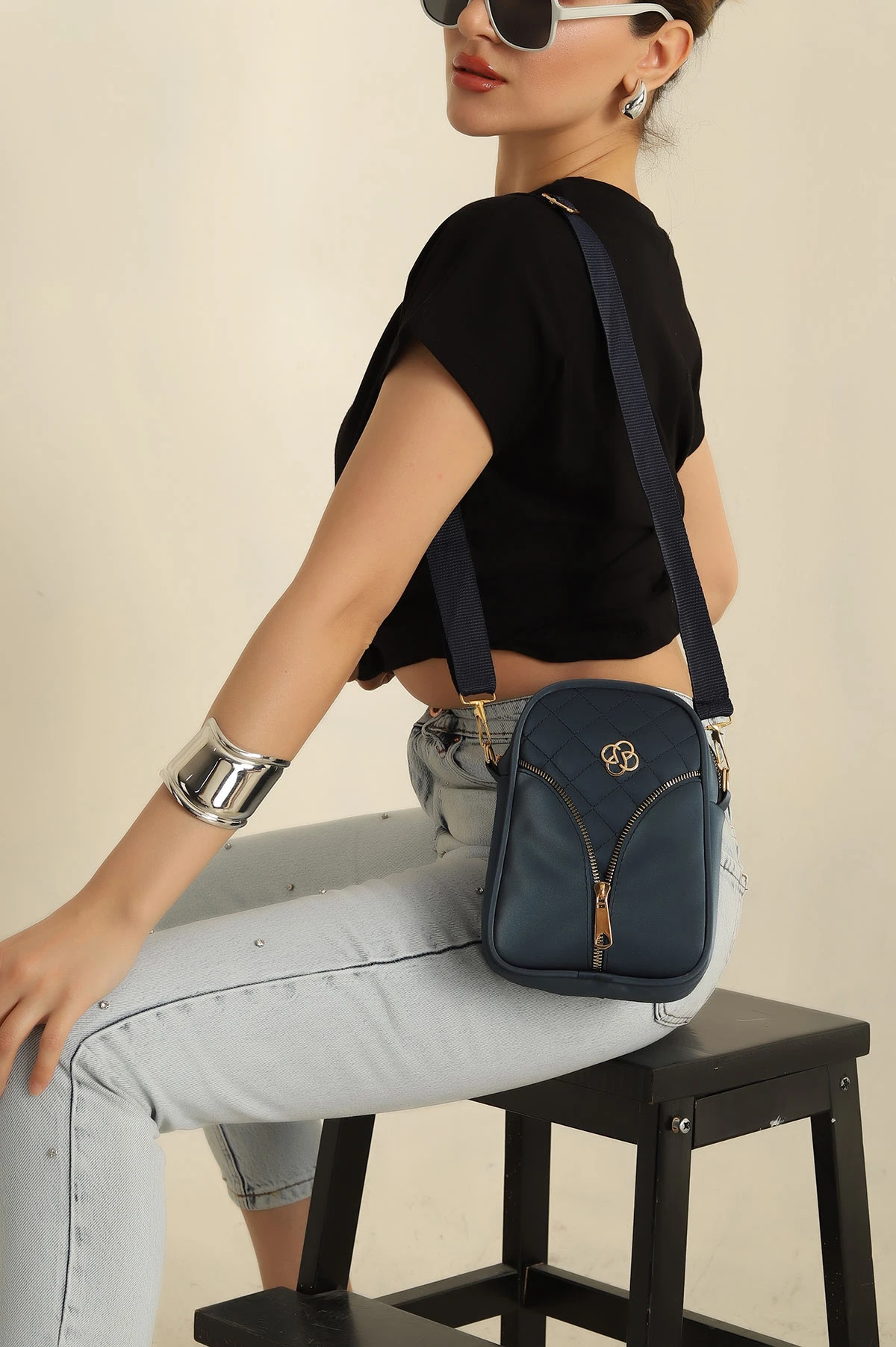 Lacivert Mini Boy Kapitone Omuz Çantası 276167