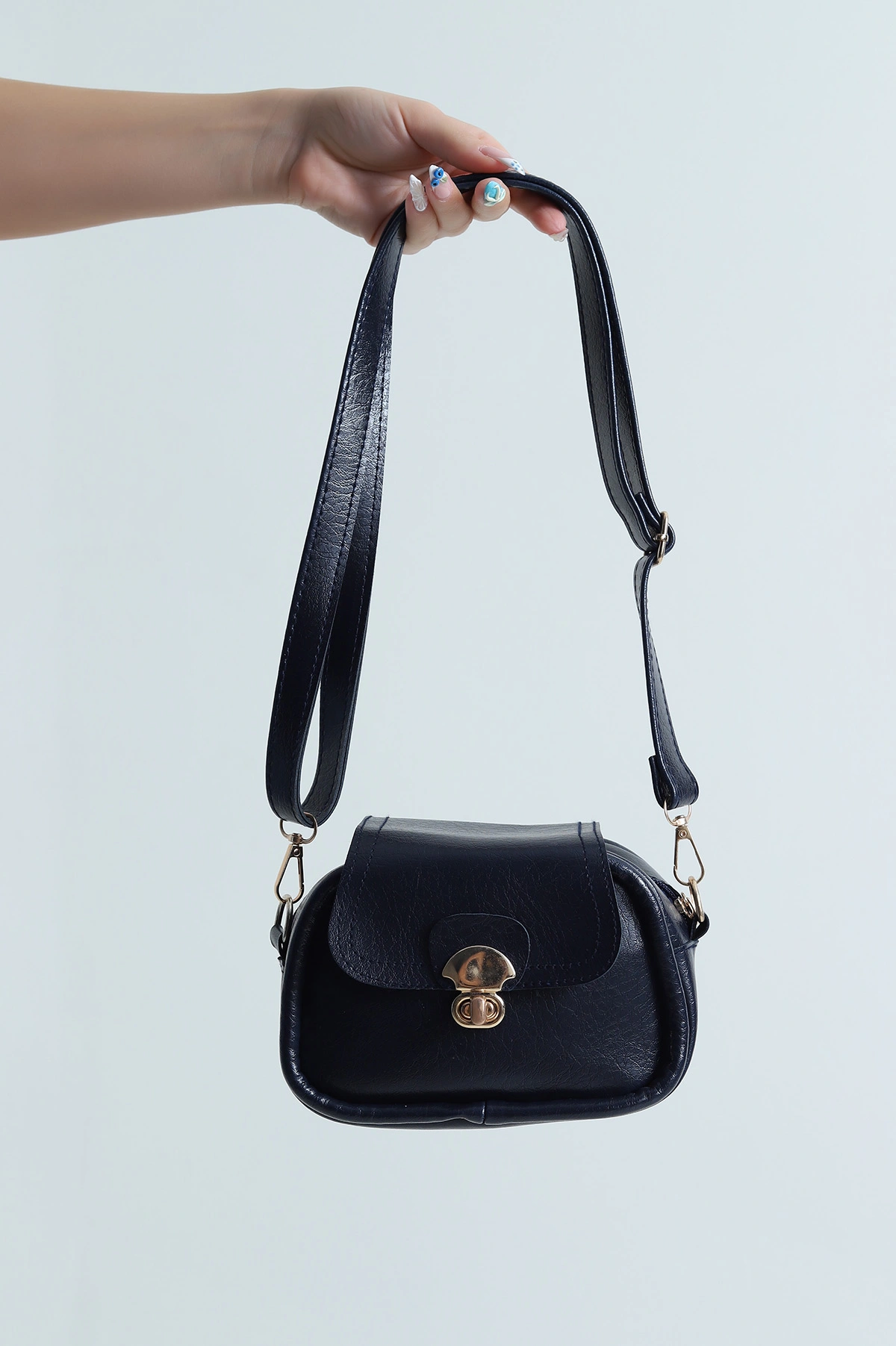 Lacivert Mini Boy Kilit Kapaklı Kadın Omuz Çantası 482145