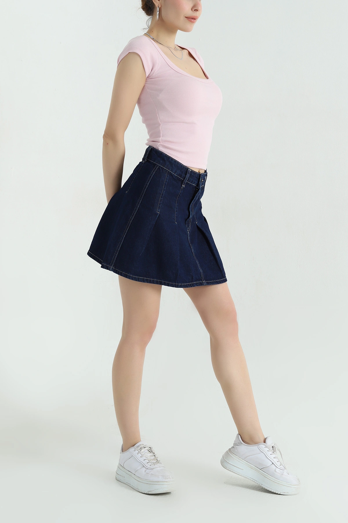 Lacivert Mini Kadın Kot Etek 360146