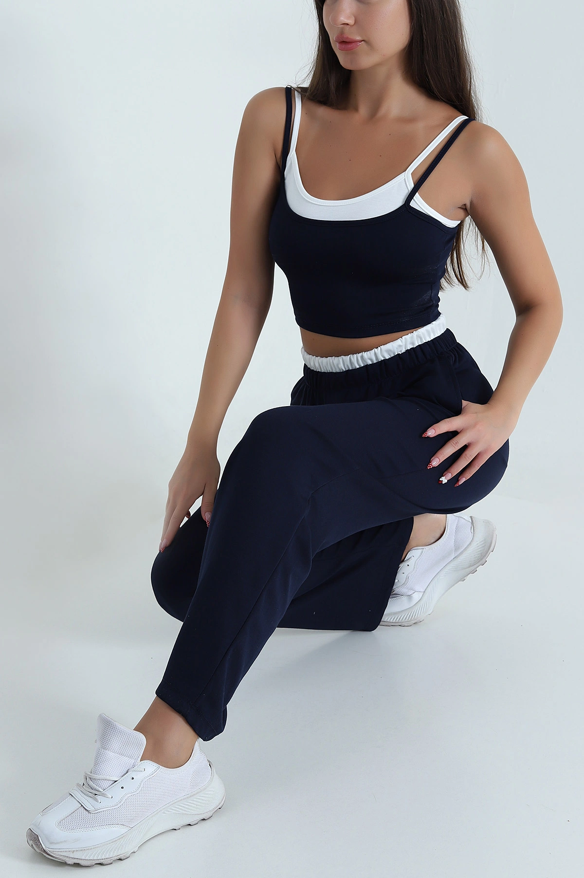 Lacivert Modal Crop Pantolon İkili Takım 471988