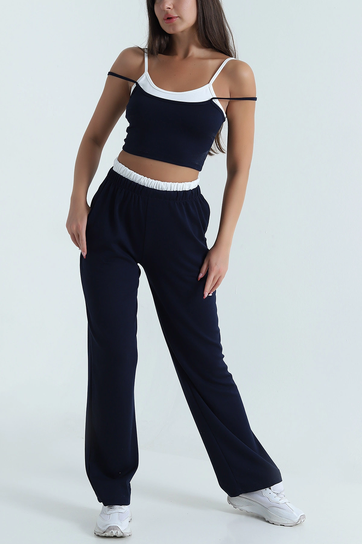 Lacivert Modal Crop Pantolon İkili Takım 471988
