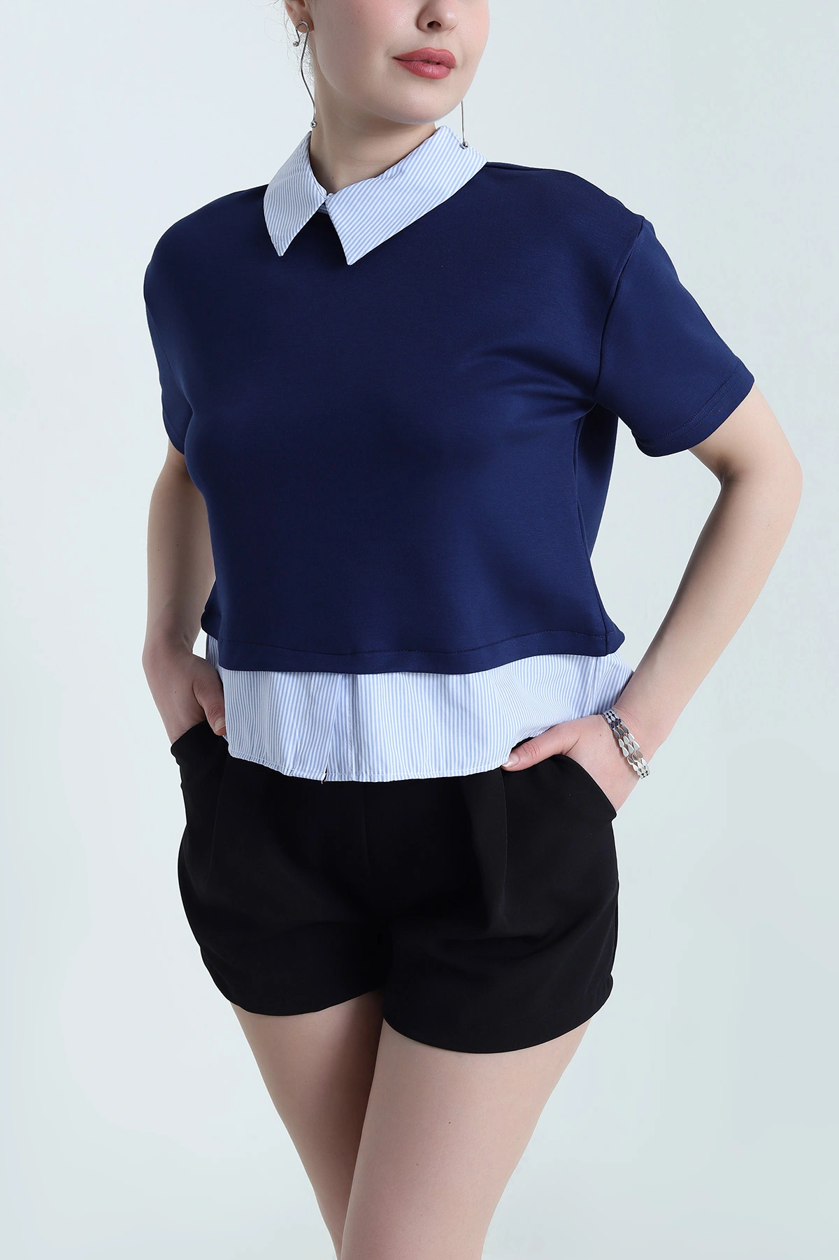 Lacivert Modal Garnili Kadın Bluz 456453