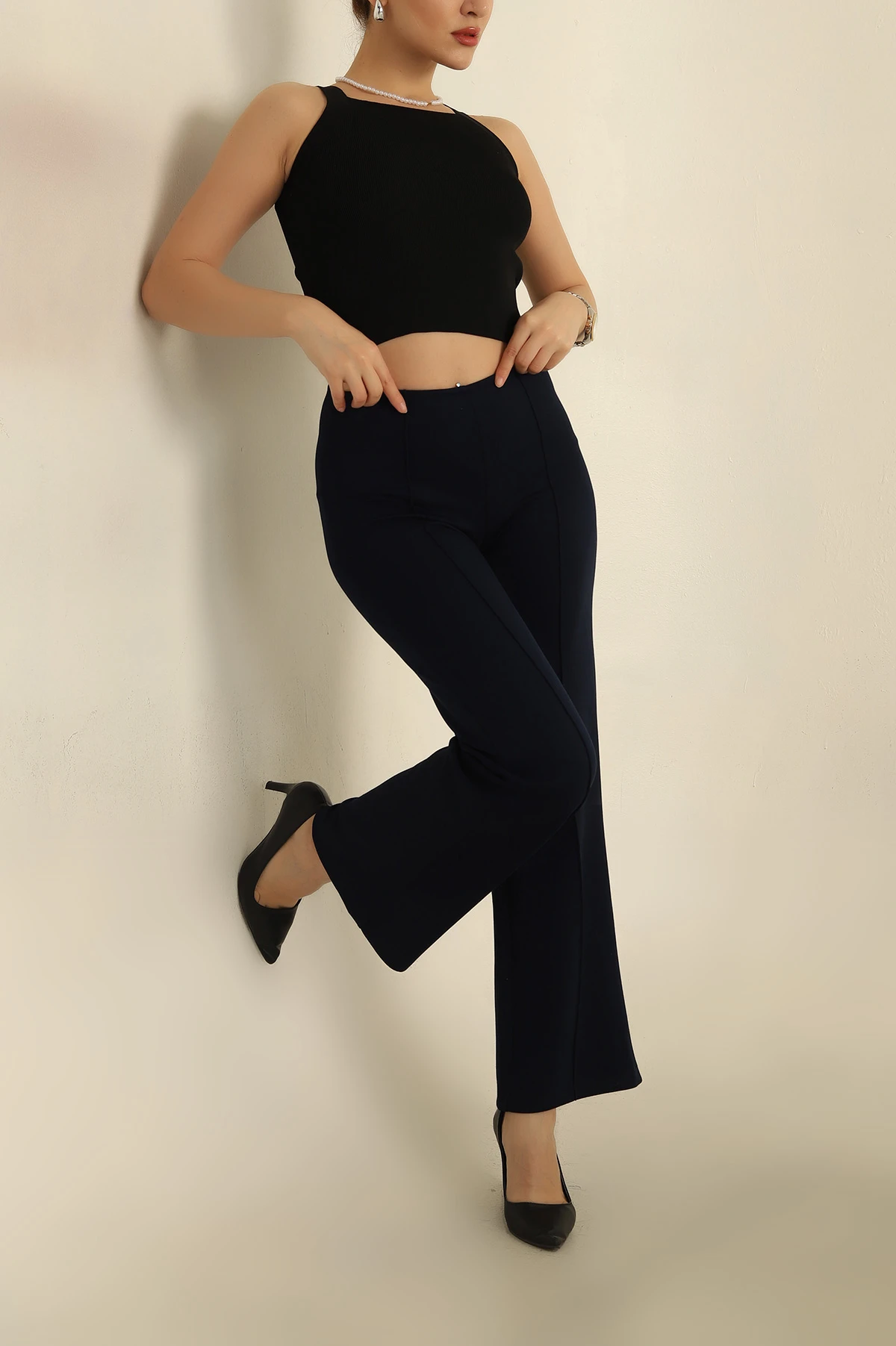 Lacivert Modal Kumaş Çimalı Bayan Pantolon 265926