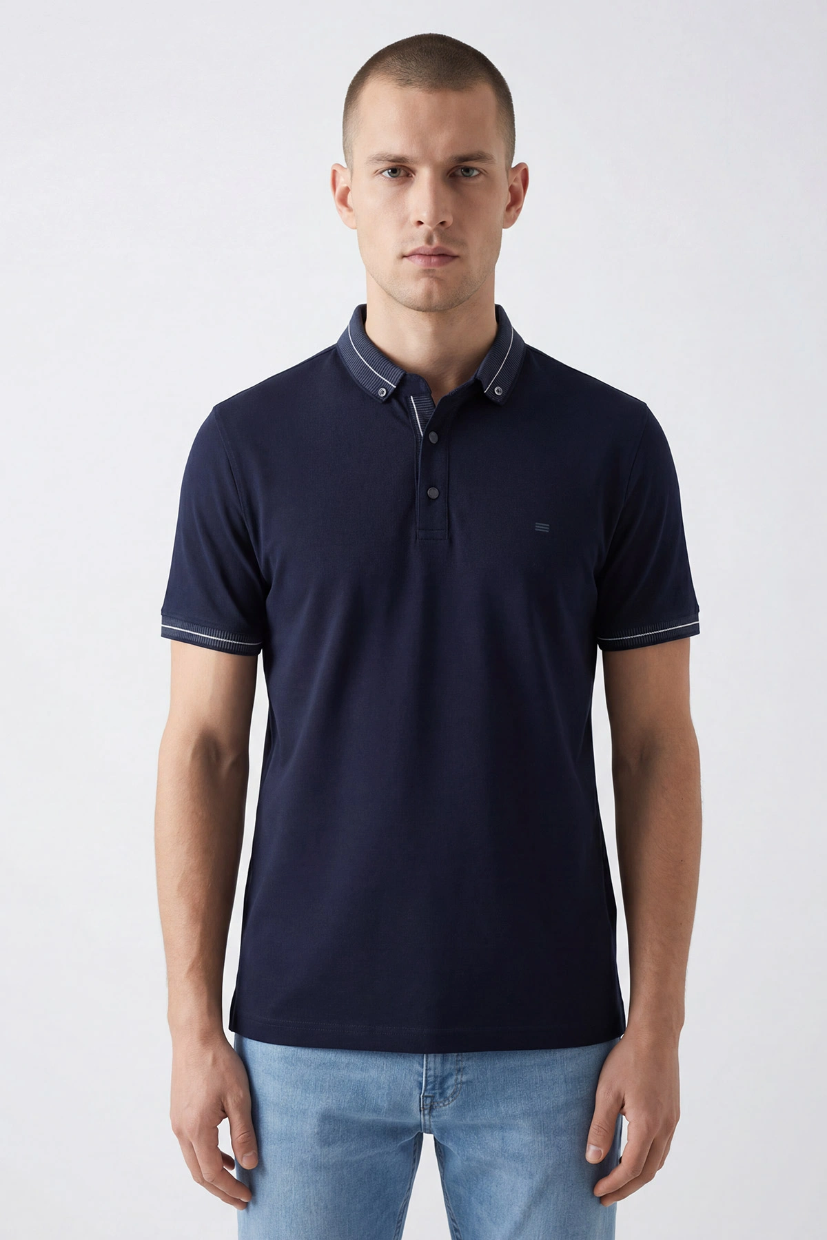 Lacivert Modal Kumaş Polo Yaka Düğmeli Erkek Tişört 447802