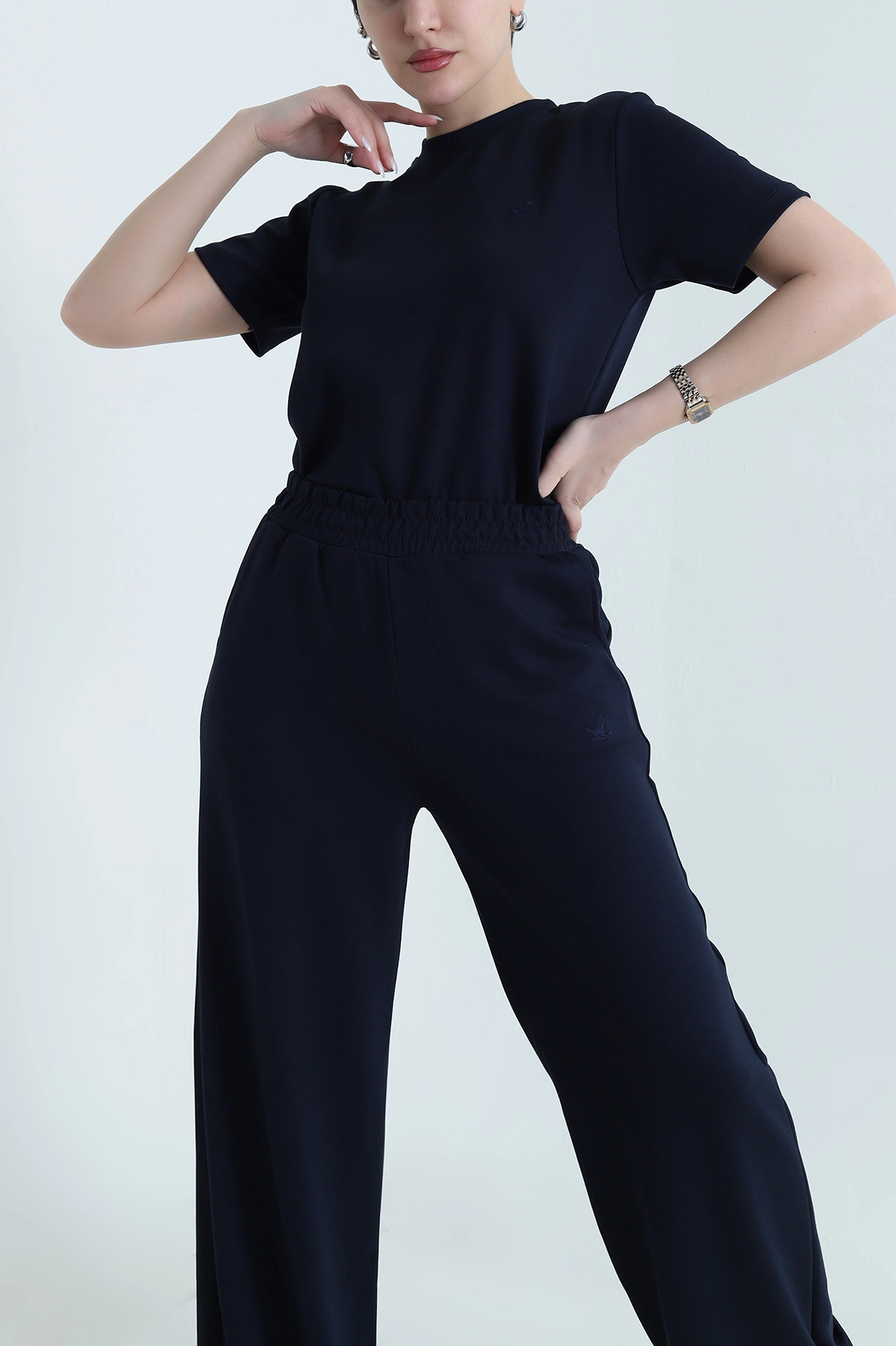 Lacivert Modal Nakış Detay Kadın İkili Takım 442230