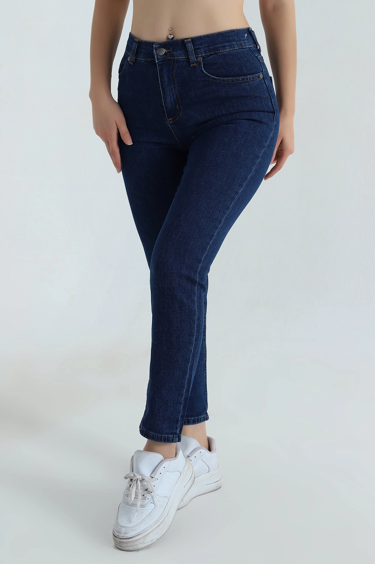Lacivert Mom Likralı Kadın Kot Pantolon 409034