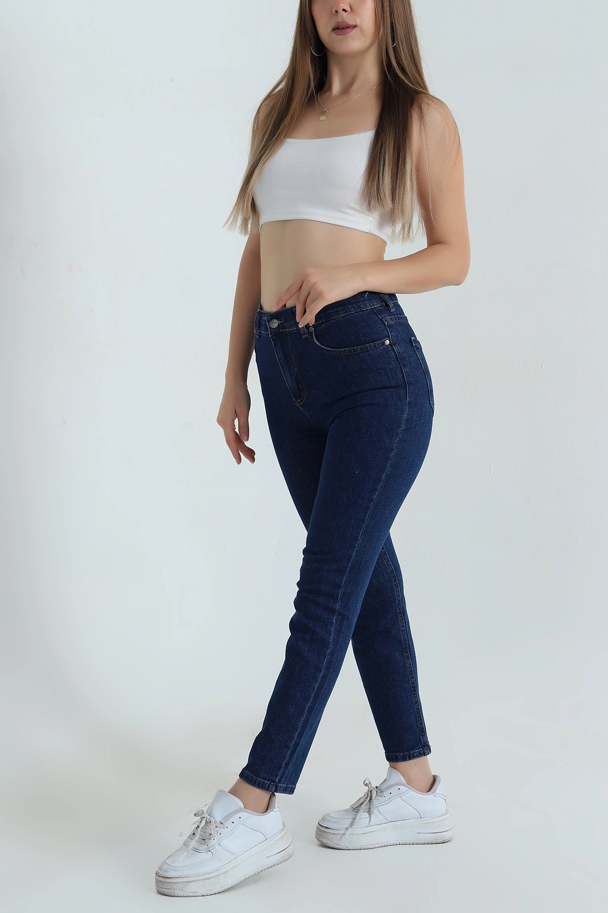 Lacivert Mom Likralı Kadın Kot Pantolon 409034