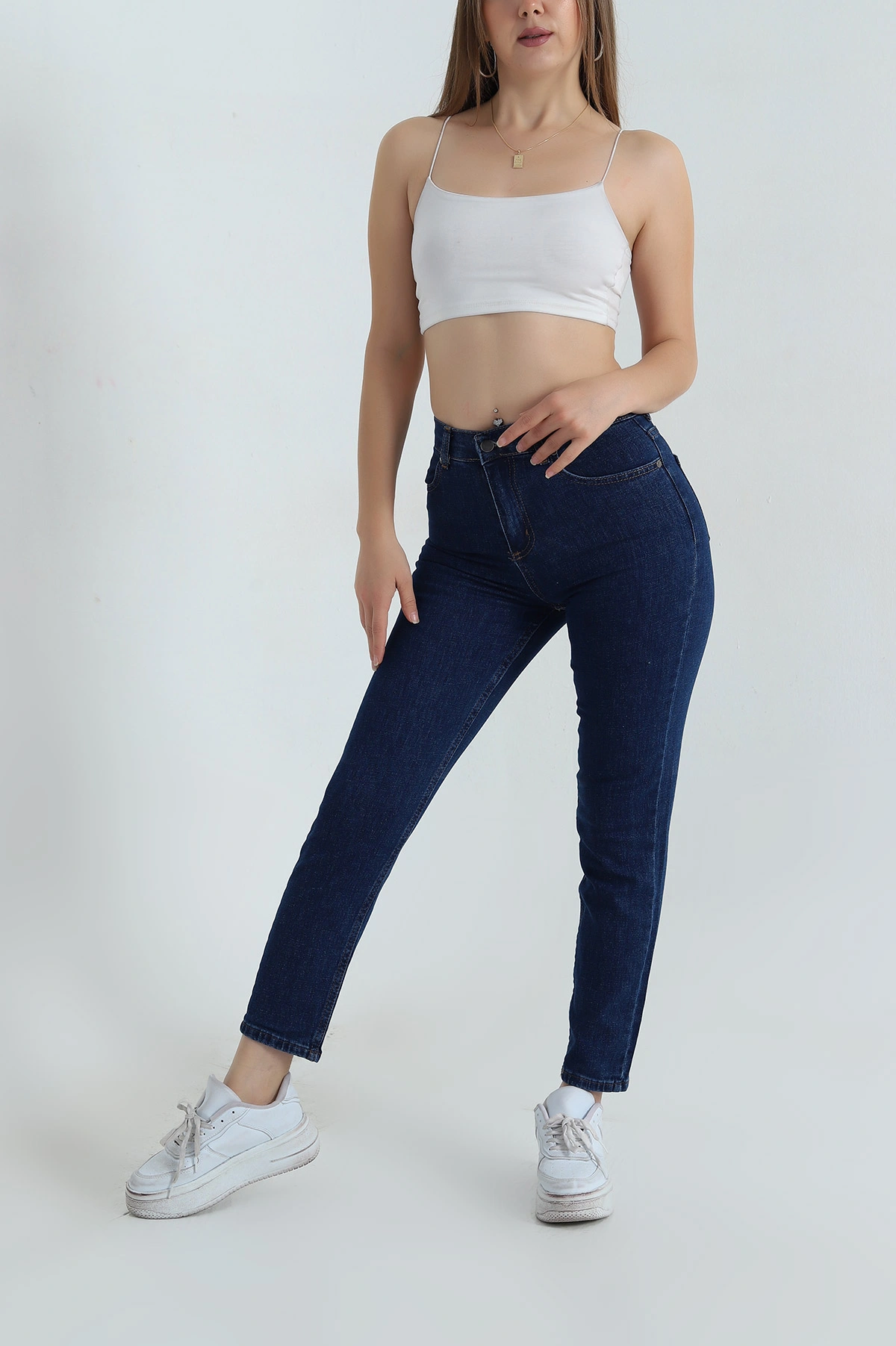 Lacivert Mom Likralı Kadın Kot Pantolon 409034