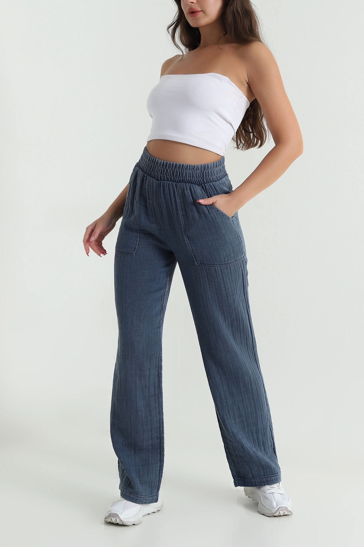 Lacivert Müslin Gabardin Karyıkama Kadın Pantolon 474021
