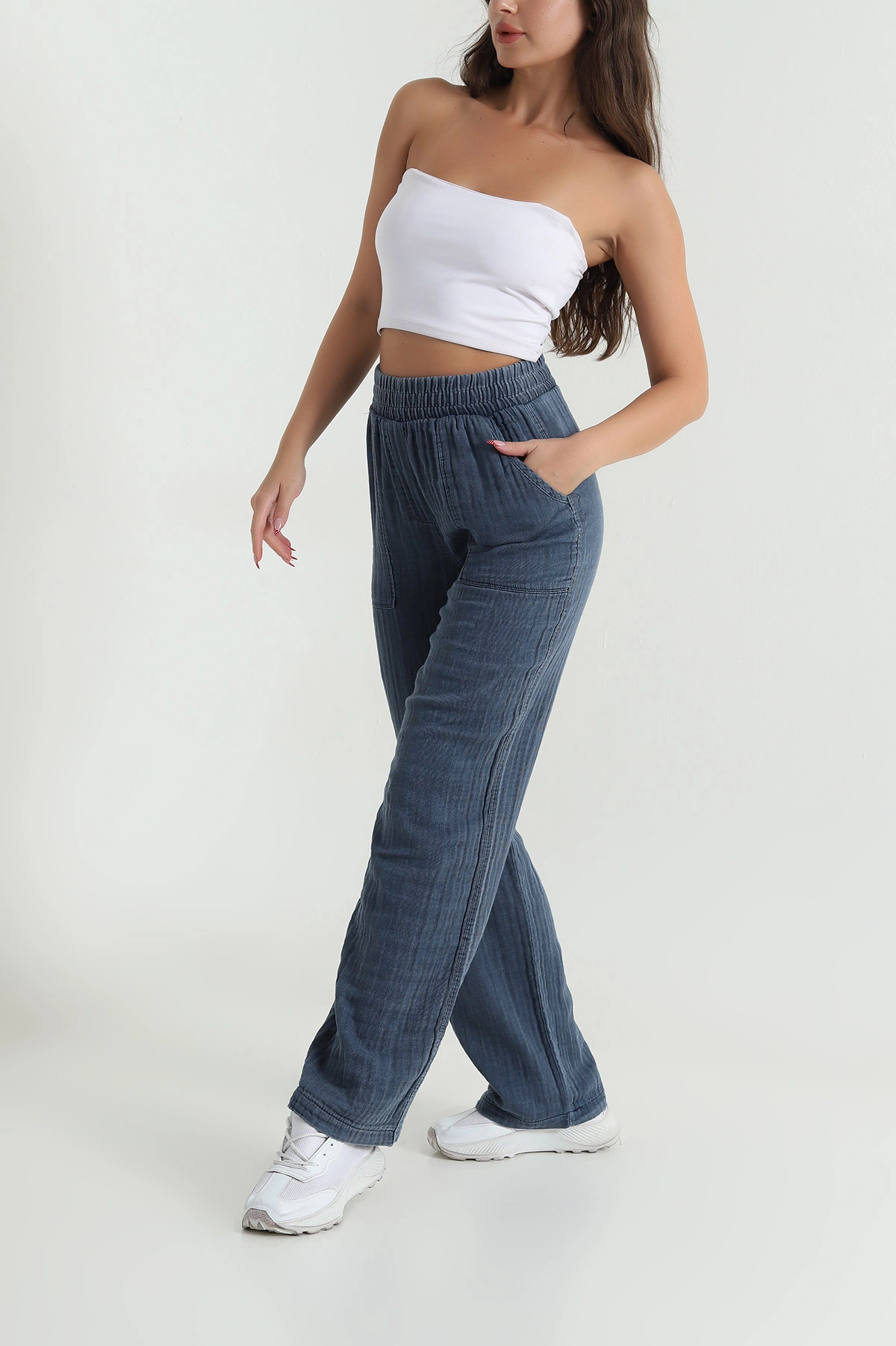 Lacivert Müslin Gabardin Karyıkama Kadın Pantolon 474021