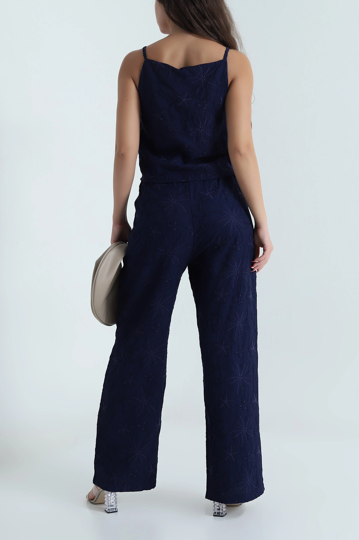 Lacivert Nakışlı Bluz Pantolon Kadın Çilek İkili Takım 478701