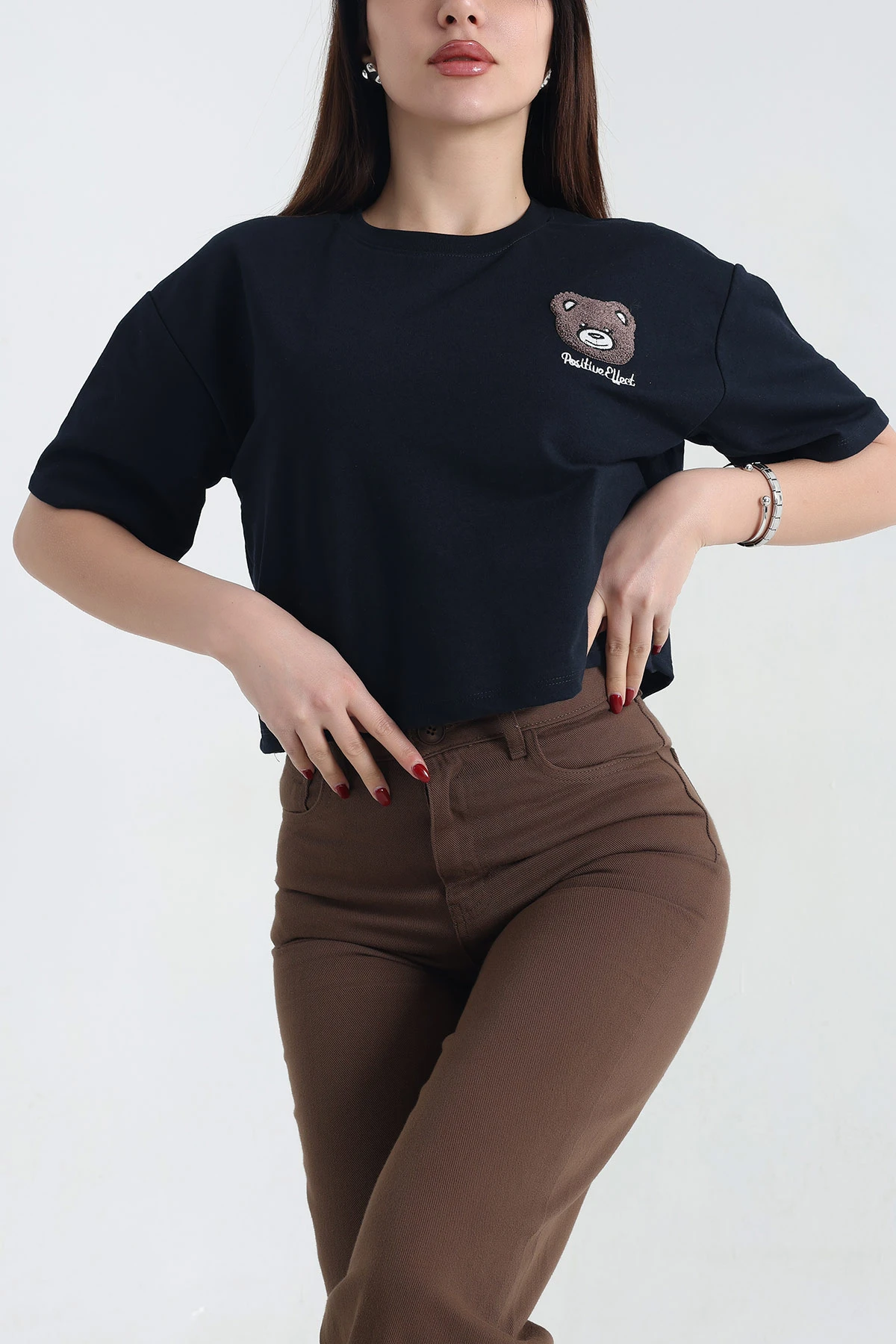Lacivert Nakışlı İki İp Bayan Tişört 337649