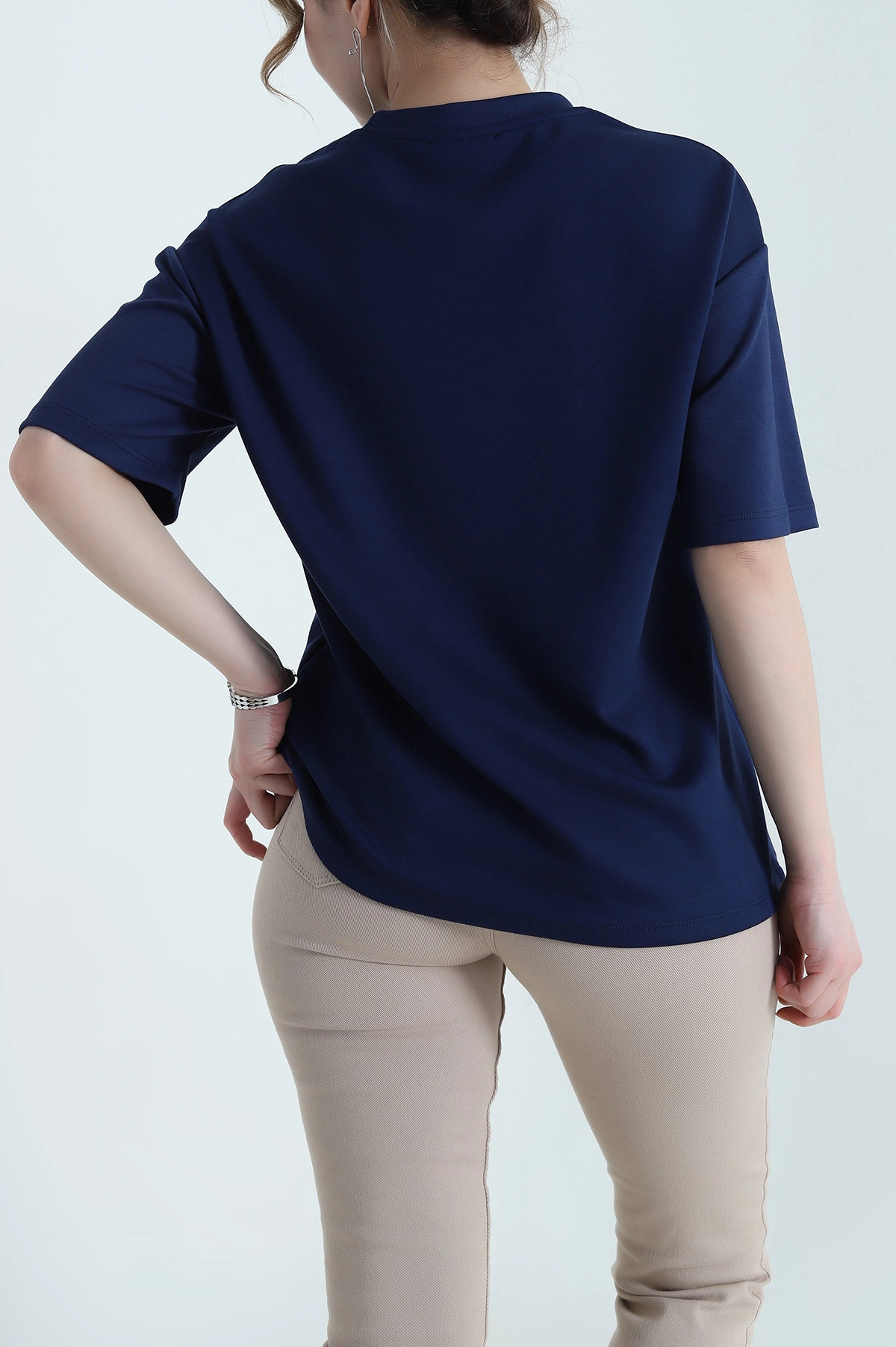 Lacivert Nakışlı Modal Kadın Tişört 453099