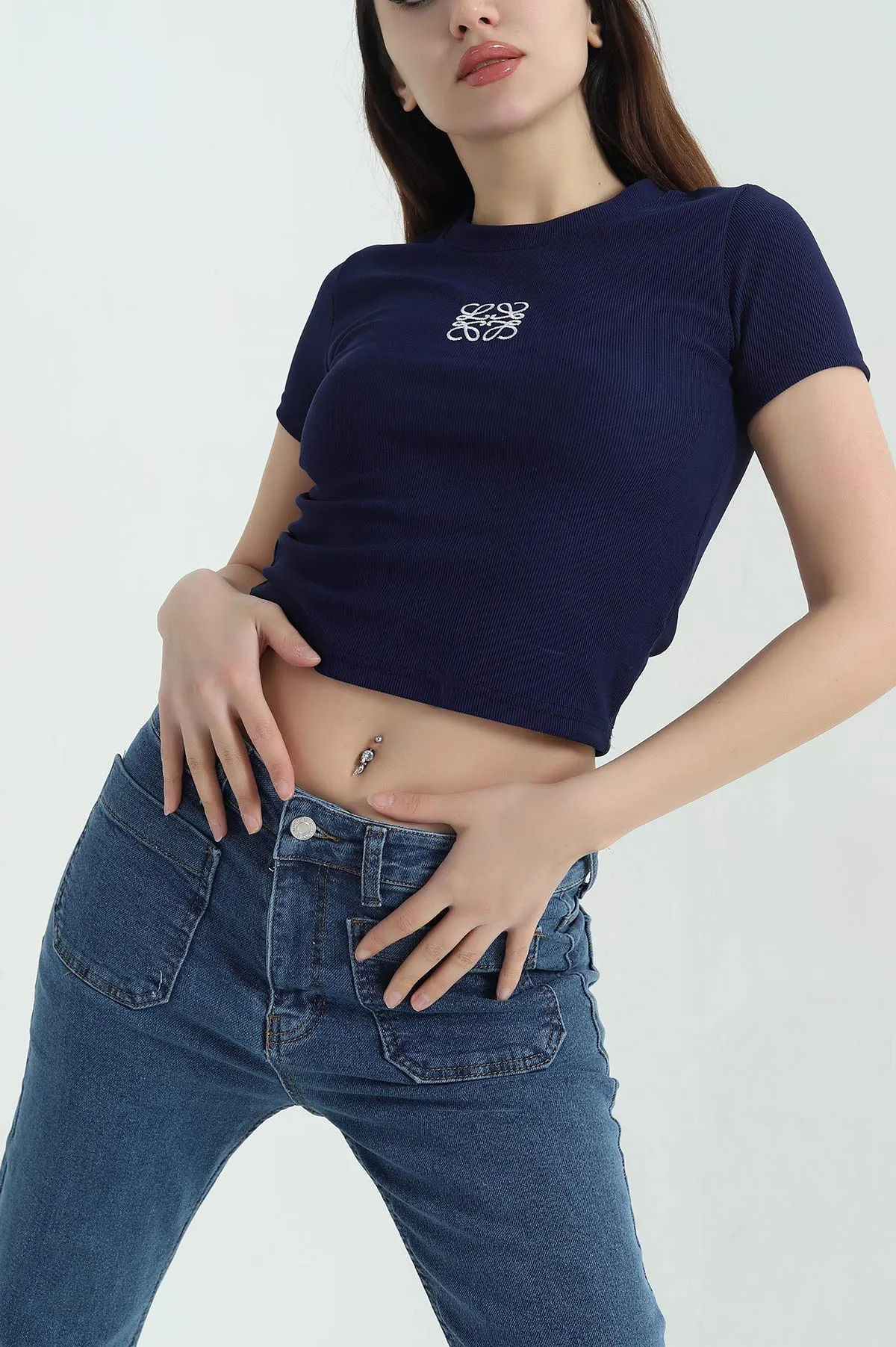 Lacivert Nakışlı Ottoman Kadın Bluz 349882