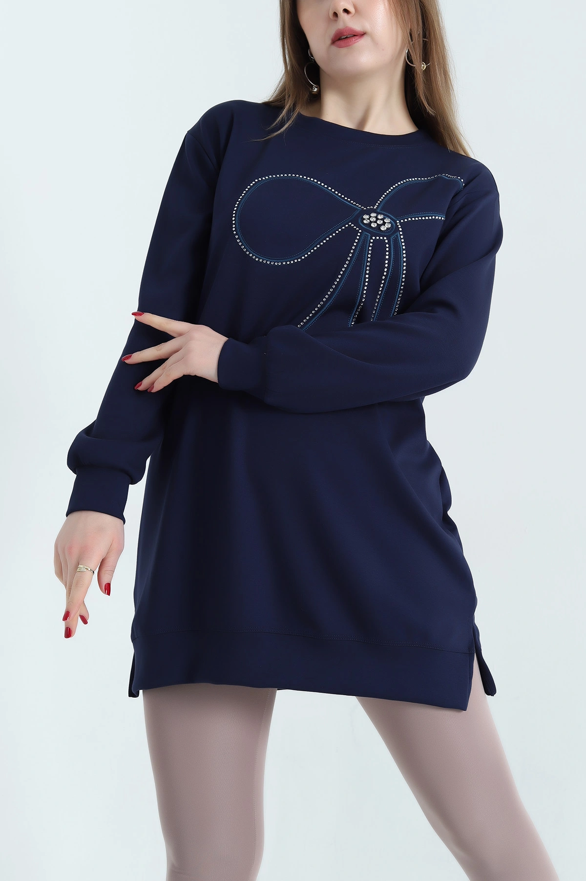 Lacivert Nakışlı Taş Detaylı Oysho Kumaş Tunik 337862